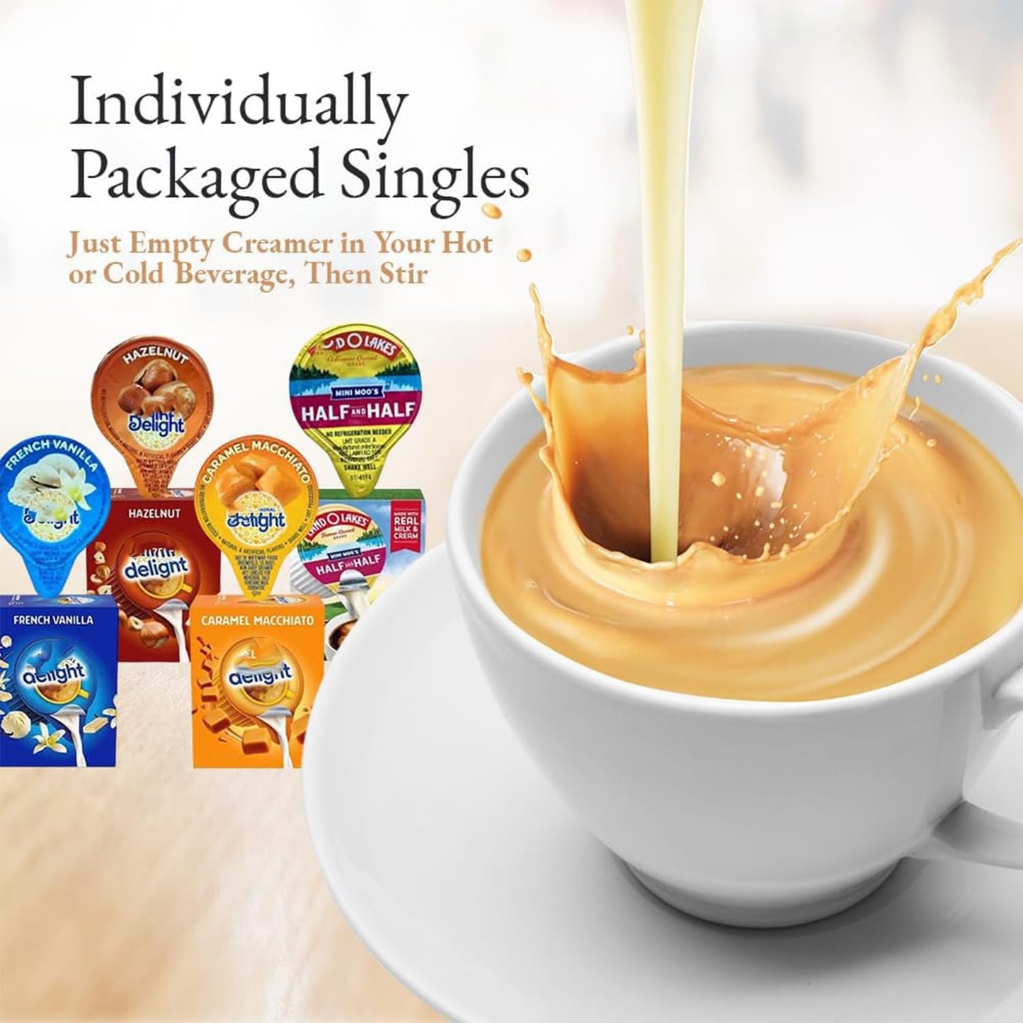 Coffee Creamer Singles Variety Pack Packaged By Bools, Intearnational Dealight Mini Coffee Creamer & Mini Moo'S 4 Flavor Assortm
