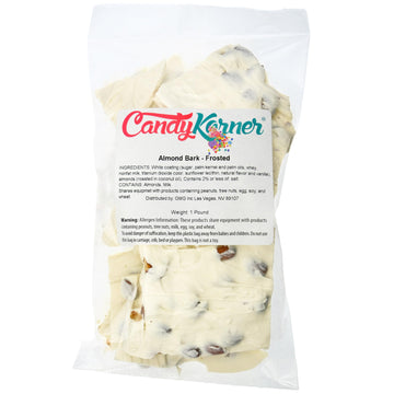 Candykorner White Chocolate Almond Bark - 1 Pound - Gourmet Handmade Chocolate With Roasted Almonds - 16 Ounces By Candykorner