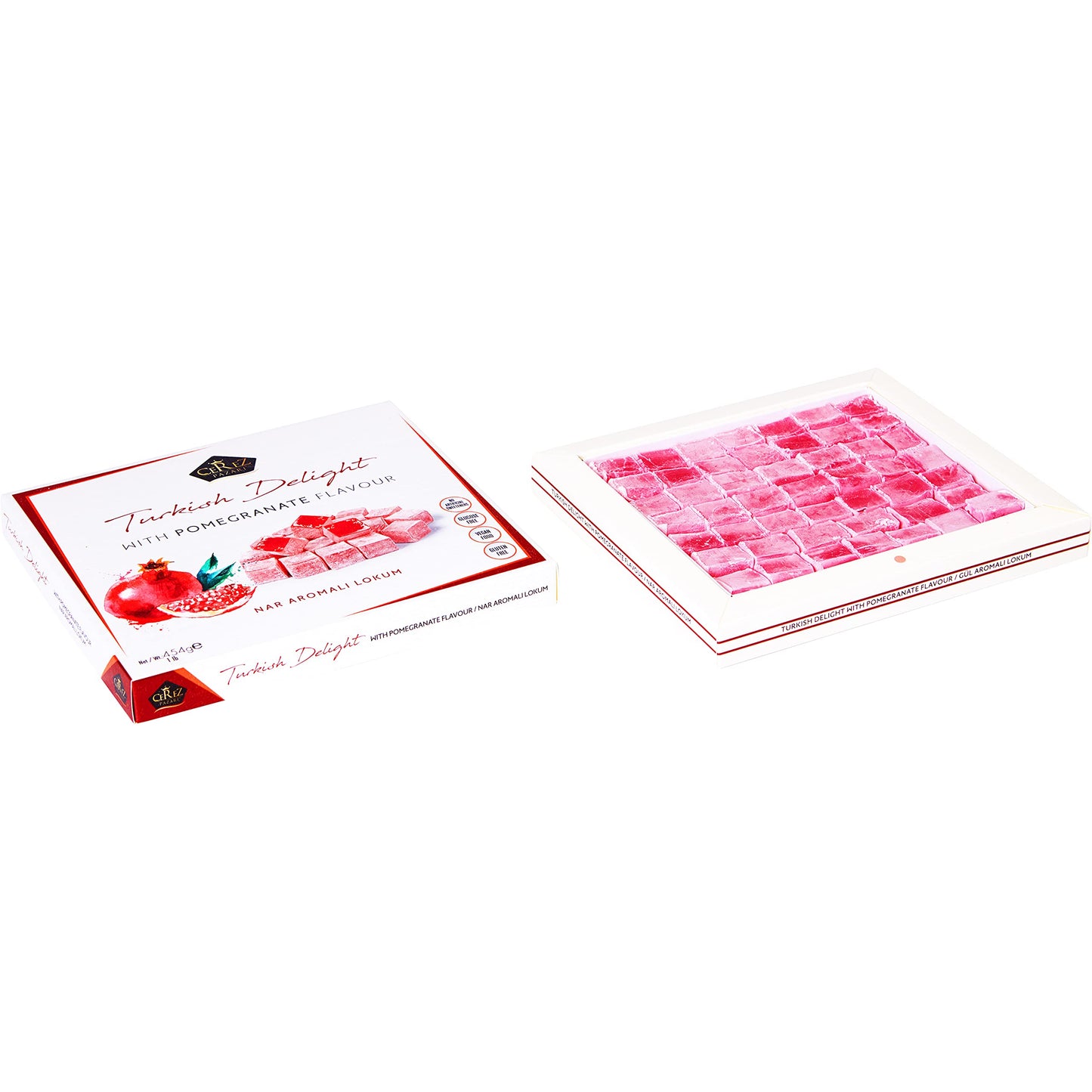 Turkish Delight With Pomegranate Flavor 16 Oz Gourmet Medium Size Snacks Gift Box | No Nuts Sweet Luxury Traditional Confectione