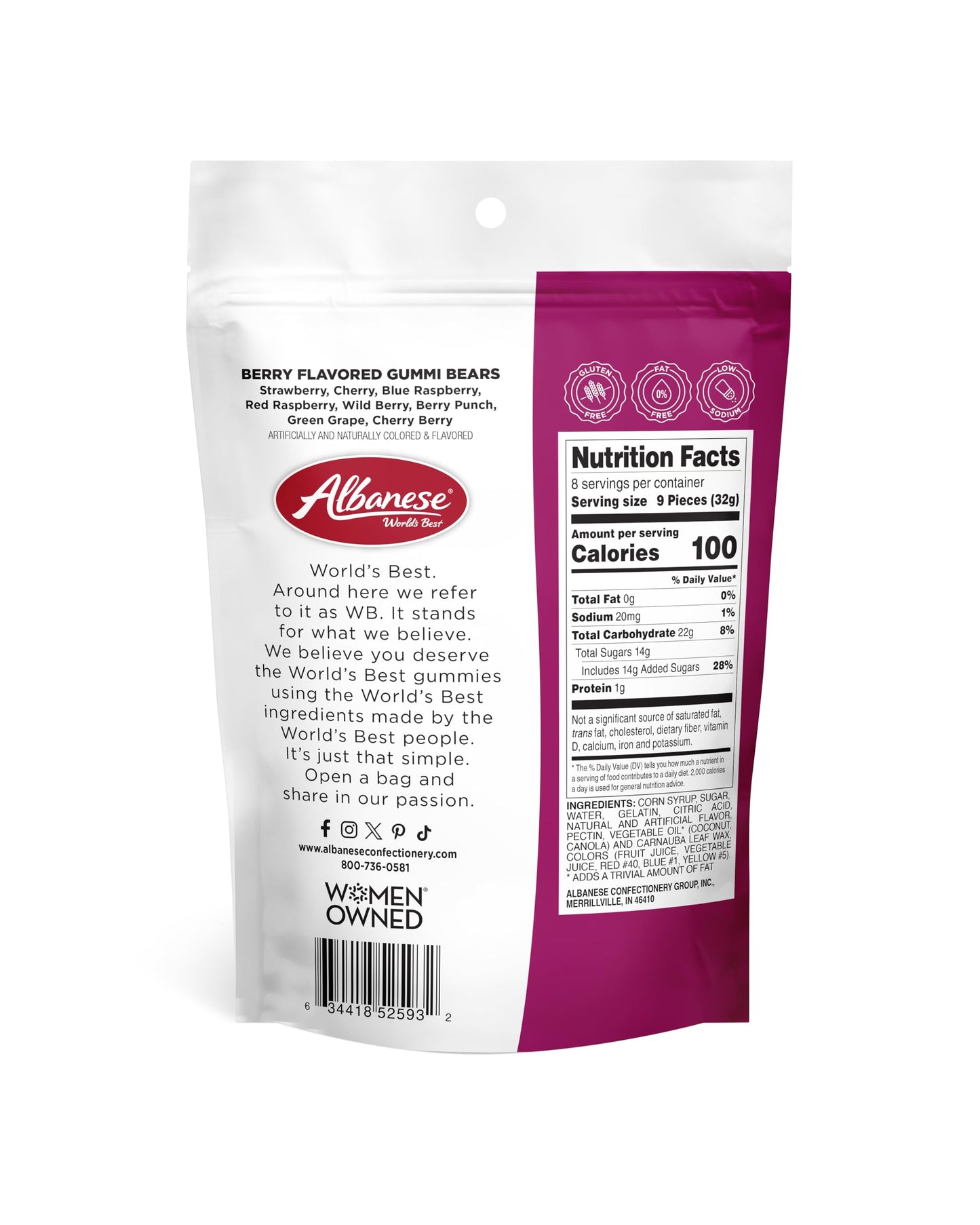 Albanese World'S Best Berry Flavored Gummi Bears, 9Oz Bags Of Candy, Individually Wrapped Pack Of 6