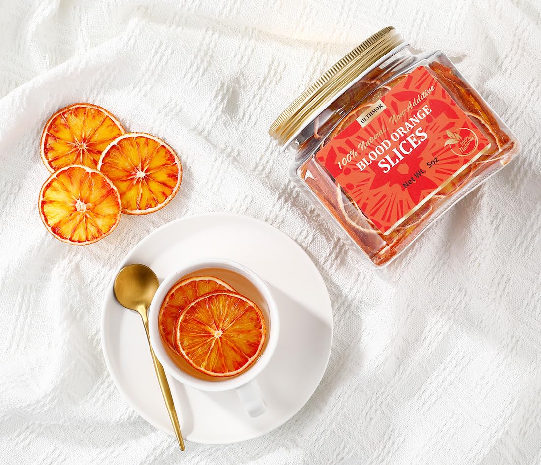 ULTHMOK Dried Blood Orange Slices, Culinary Grade, 5 Oz/142g, 100% Natural, No Sugar Added, Dehydrated Garnish for Cocktails and Decoration