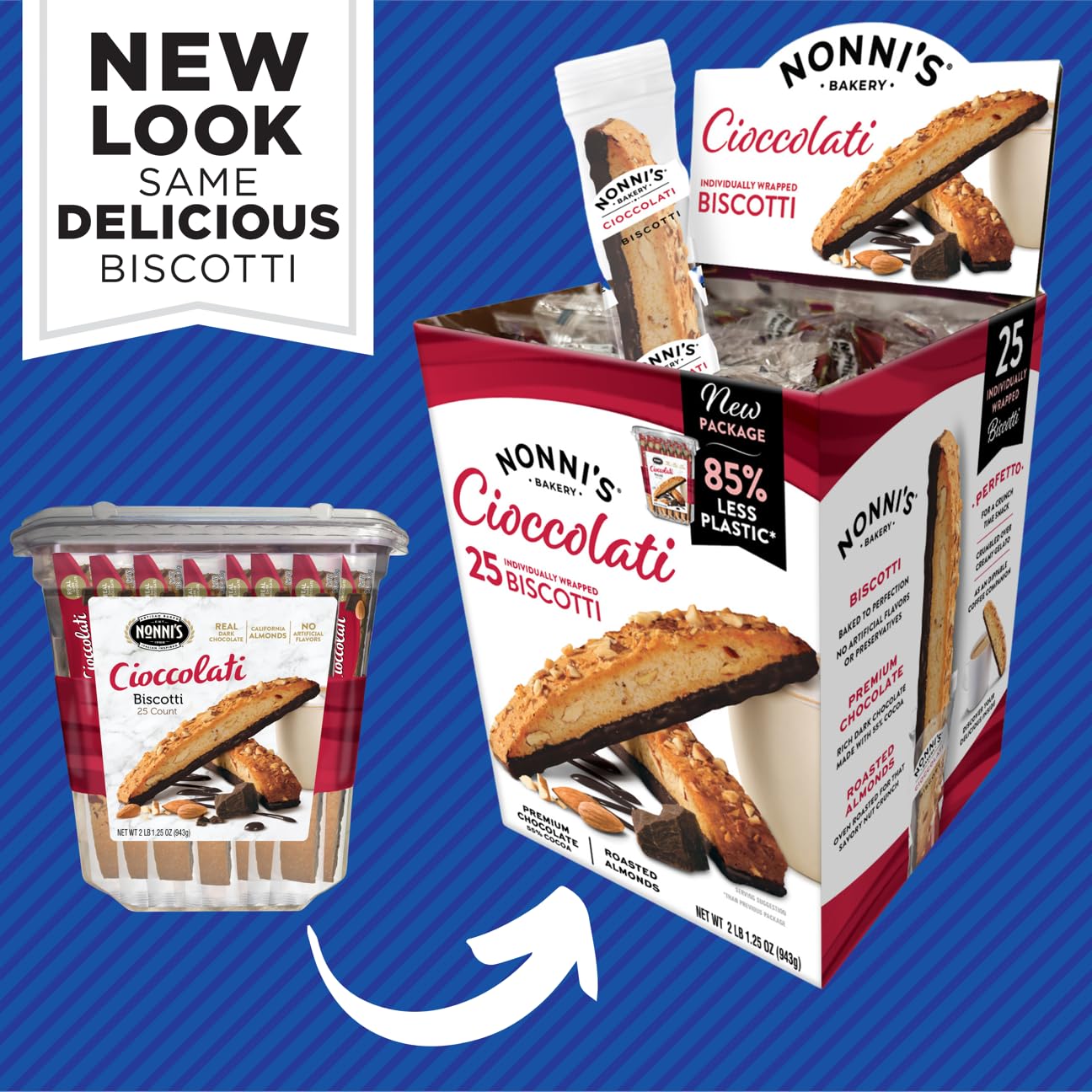 Nonni's Biscotti Value Pack, Larger Cookies, Cioccolati & Roasted Almond, 33.25 oz, Red, 25 Count (Pack of 1)
