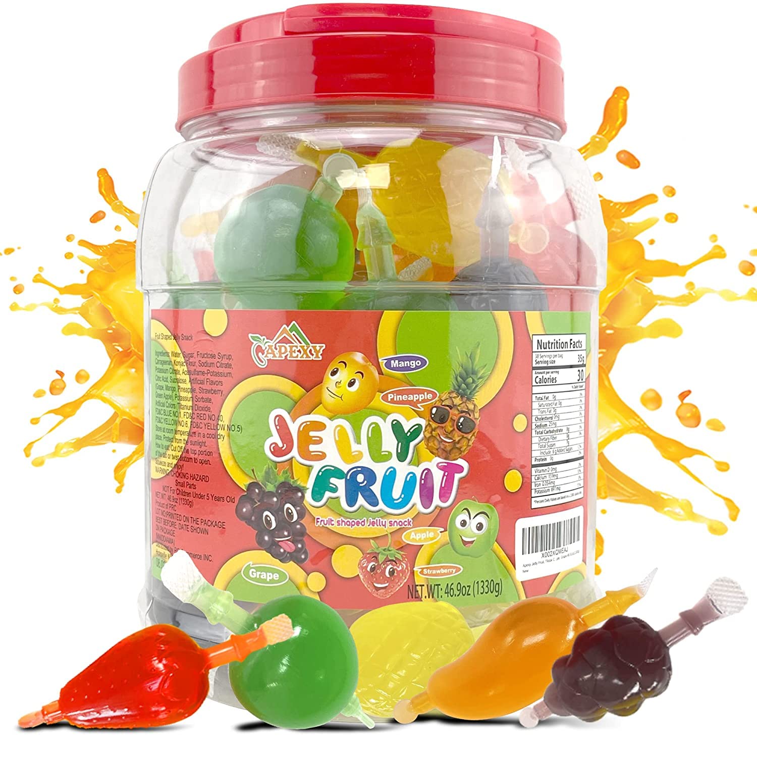 Apexy Jelly Fruit Candy - Assorted Fruit Flavors, Halloween Treat Juicy Chewy Gel Snacks, Kids & Adults Party Favors, Fun Treats