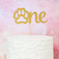 Gold Paw One Cake Topper - Golden Glitter Cardstock 1st Birthday Cake Smash Party Decoration Supplies for Baby, Single Sided Dog