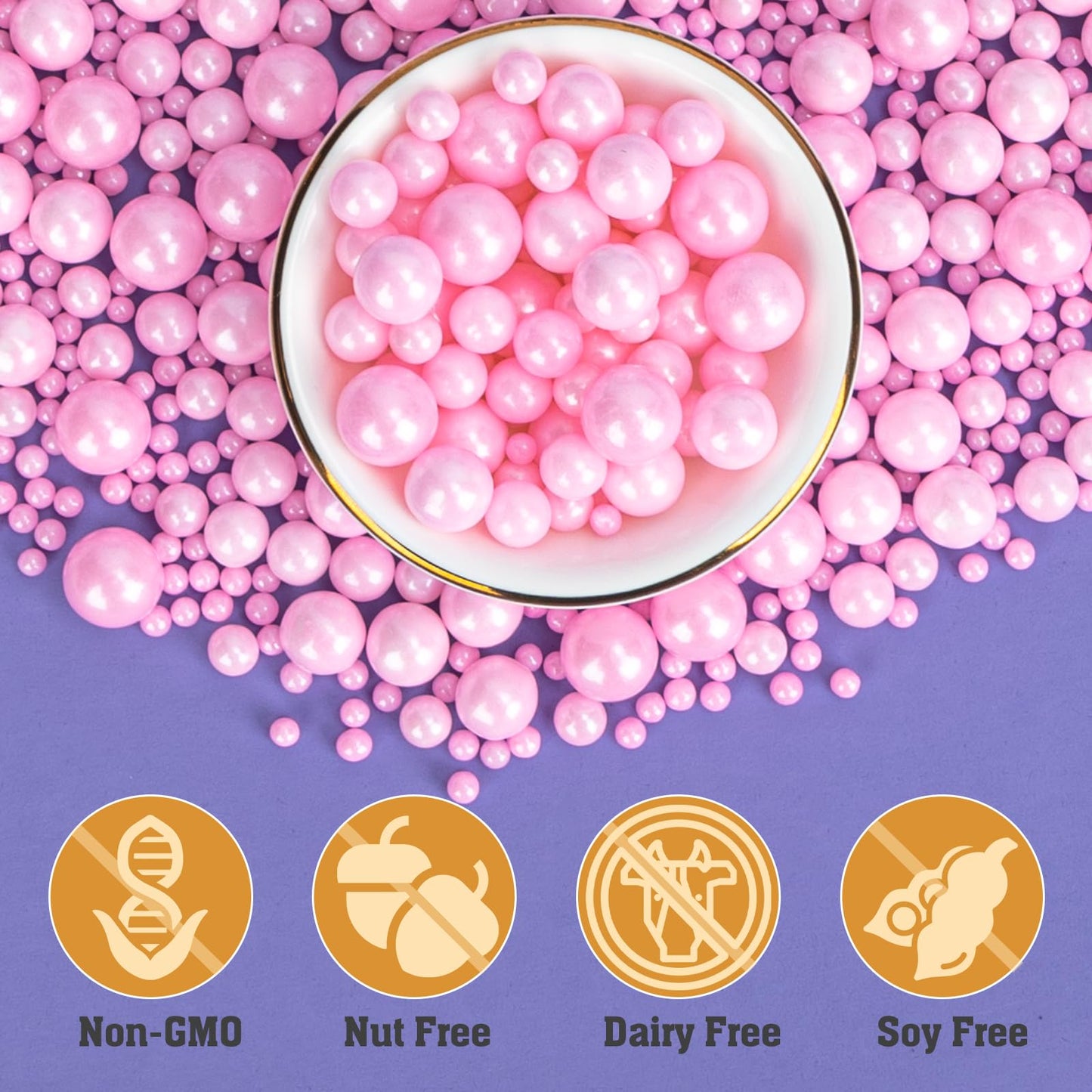 Twisweet Pink Pearl Sprinkles For Cake Decorating, Edible Sugar Pearls For Baking, Mix Size, Cake Topper Cupcake Cookie Ice Cream Dessert Decorations, Baby Shower Wedding Birthday Valentine Supplies (130G/4.58Oz)