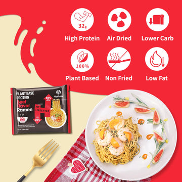 Hethstia Protein Ramen Spicy Beef Flavor, 6-Pack High-Protein Instant Noodle Meal, Plant-Based 32G Protein, Vegan, Non-Gmo, Low