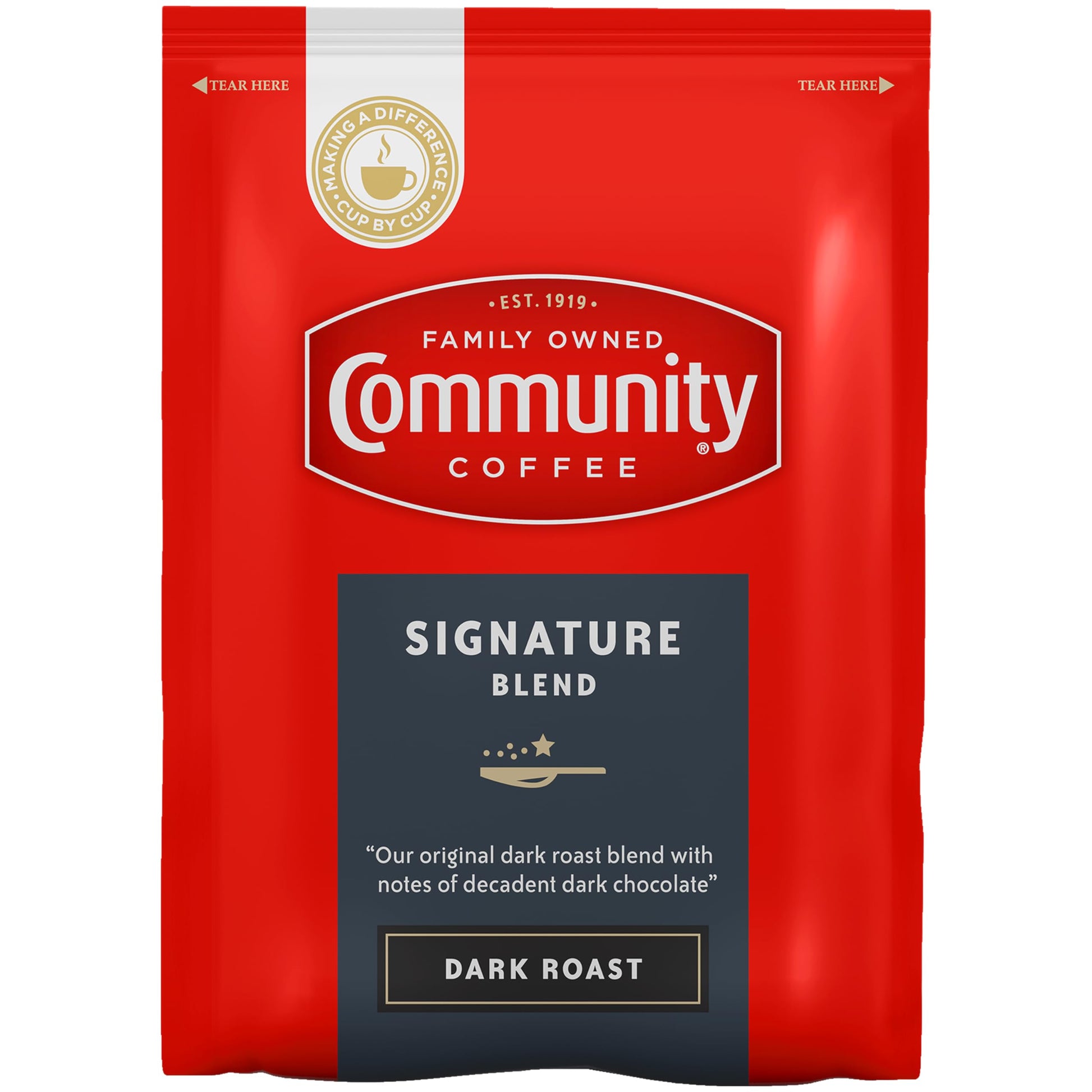 Community Coffee Signature Blend Dark Roast Coffee Packs, 3 Ounce Bag, Box of 20