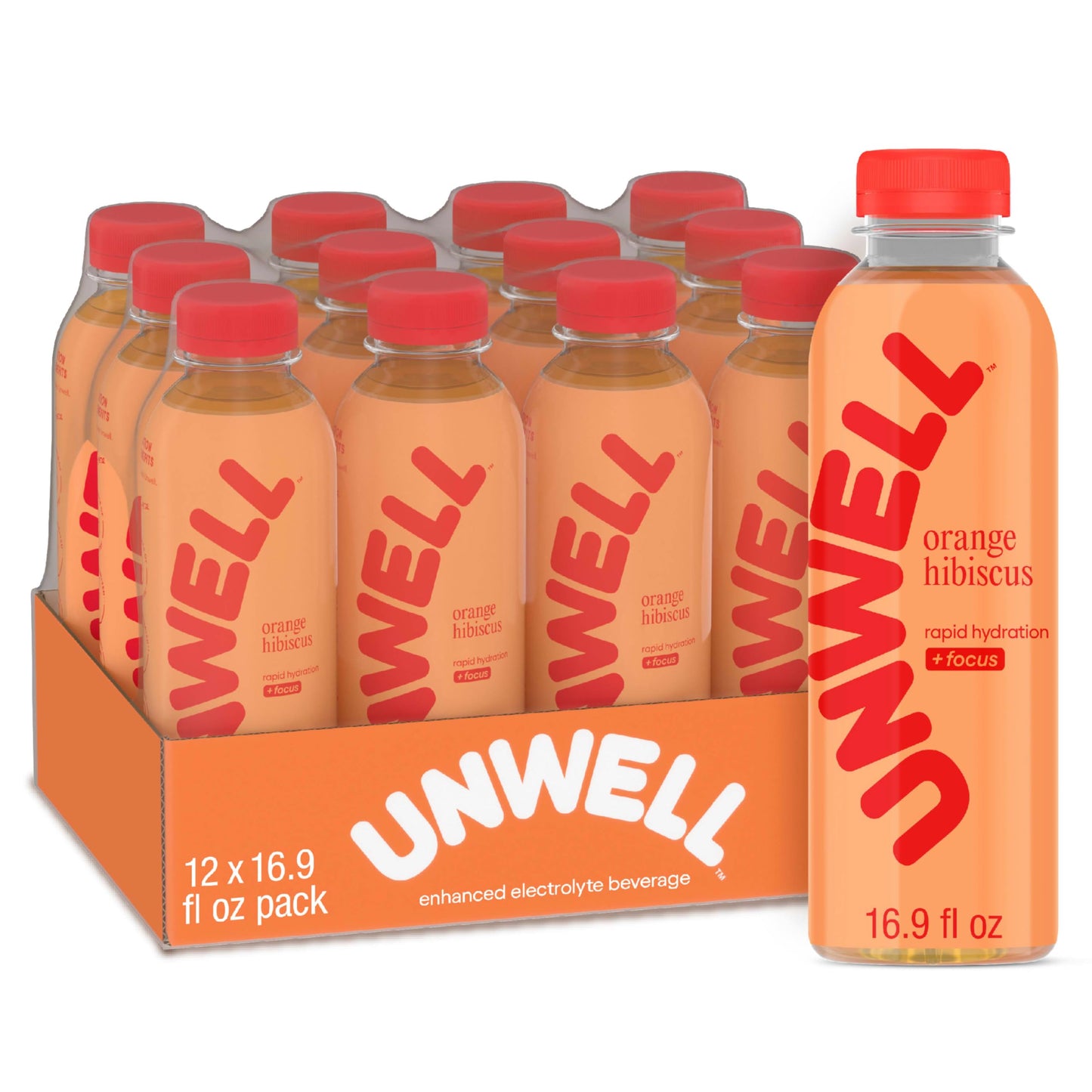 Unwell Hydration Electrolyte Drink For Rapid Hydration + Focus - Orange Hibiscus, 12 Pack