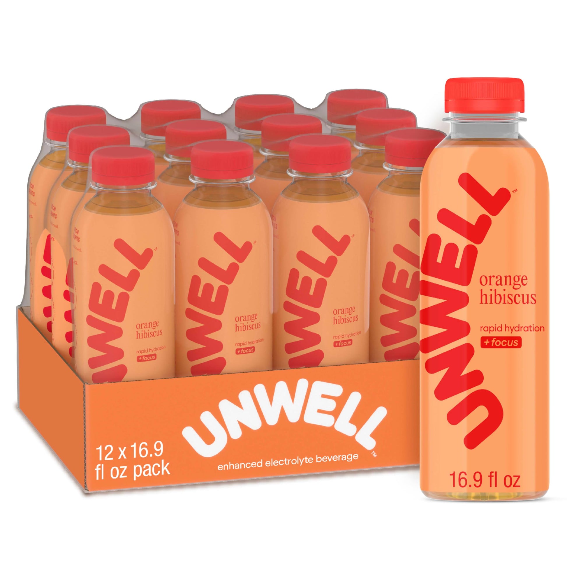 Unwell Hydration Electrolyte Drink For Rapid Hydration + Focus - Orange Hibiscus, 12 Pack
