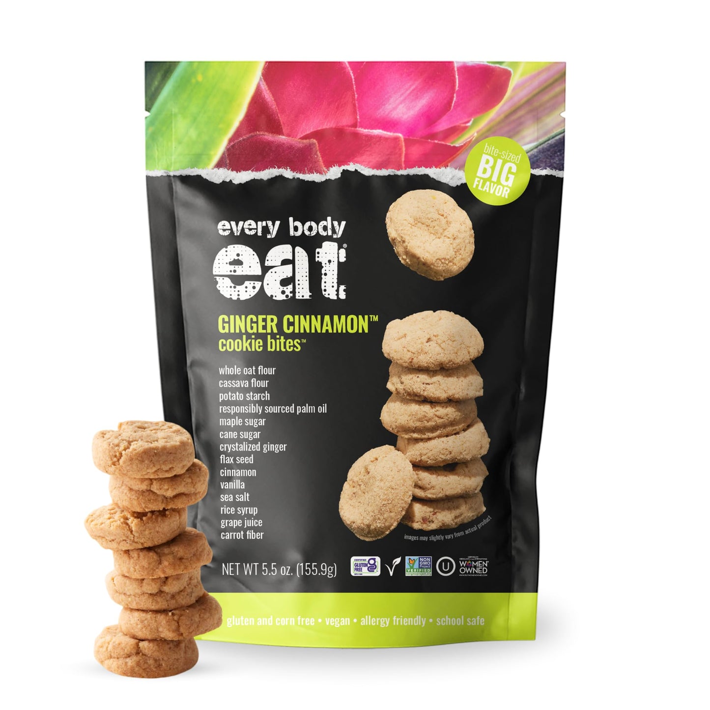 Every Body Eat Crunchy Cookie Bites, Gluten & Dairy Free, Vegan, School Lunch Snacks, (5.5 Ounce (Pack of 3), Ginger Cinnamon)