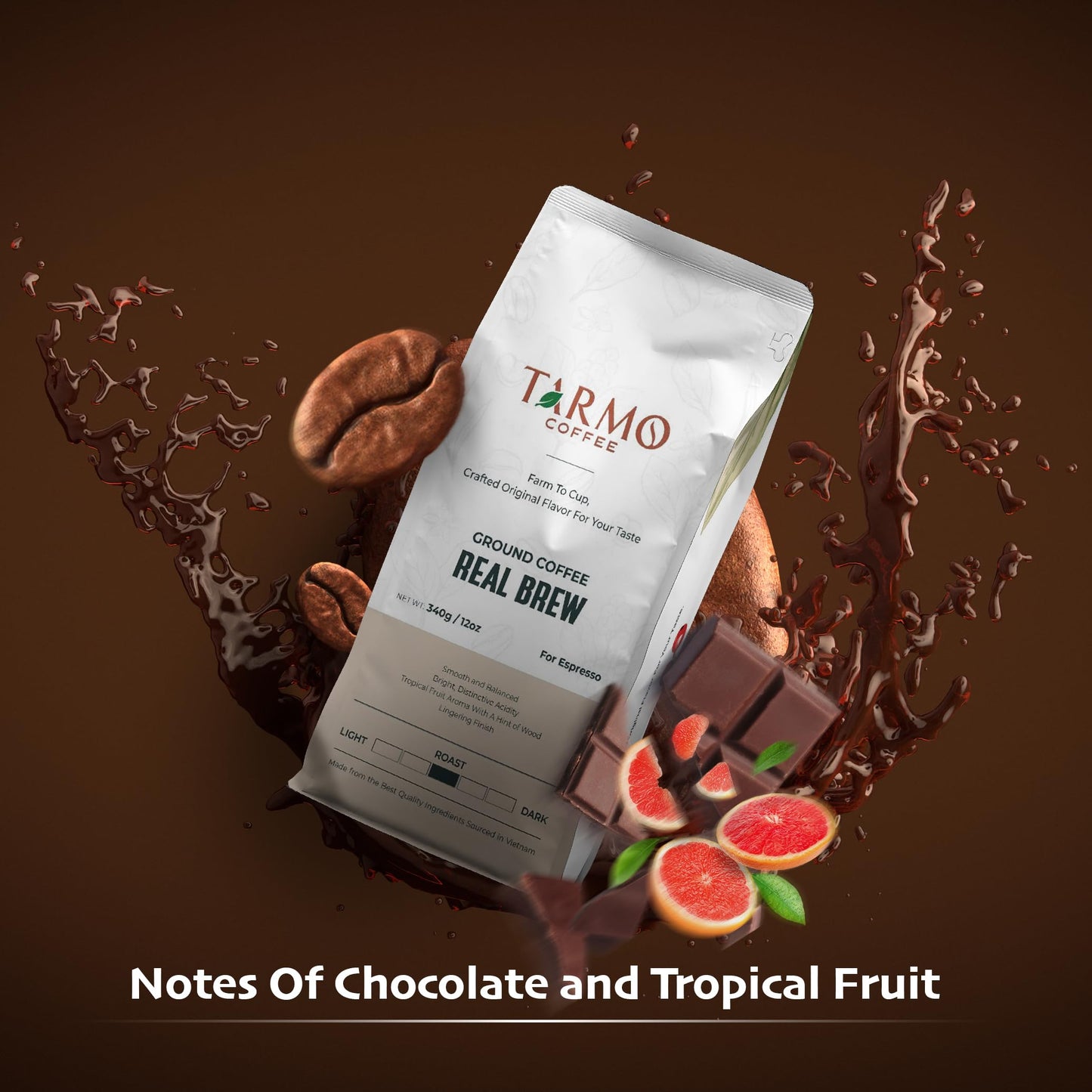 Tarmo Coffee | Real Brew - Low Acid Ground Coffee, Vietnamese Coffee, Premium Arabica, Medium Roast, 12 Oz Bag