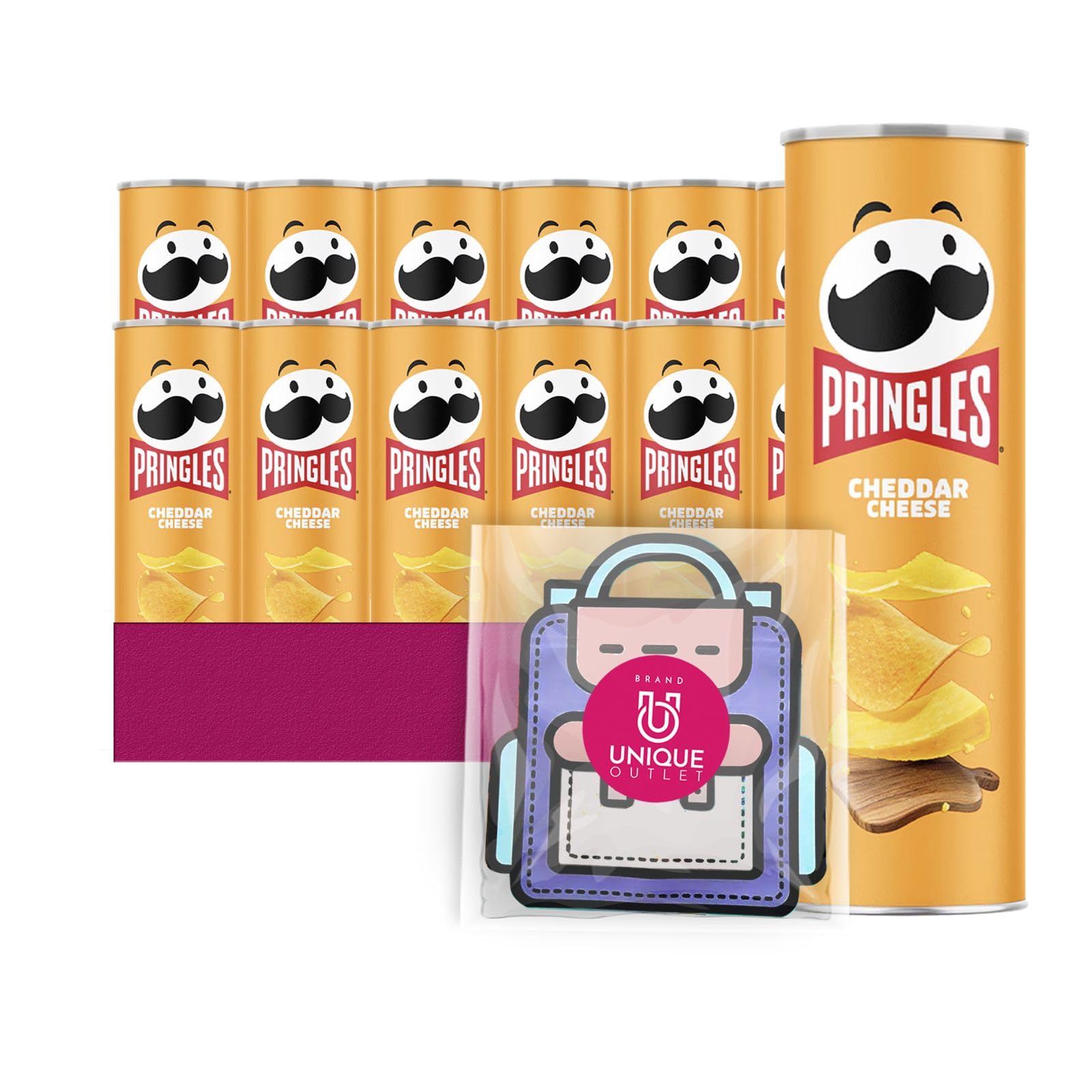 Pringles 12- Count of Cheddar Cheese Potato Crisps Chips, On-The-Go Lunch Snack 5.5 oz Can + 1 Freebie by Unique Outlet