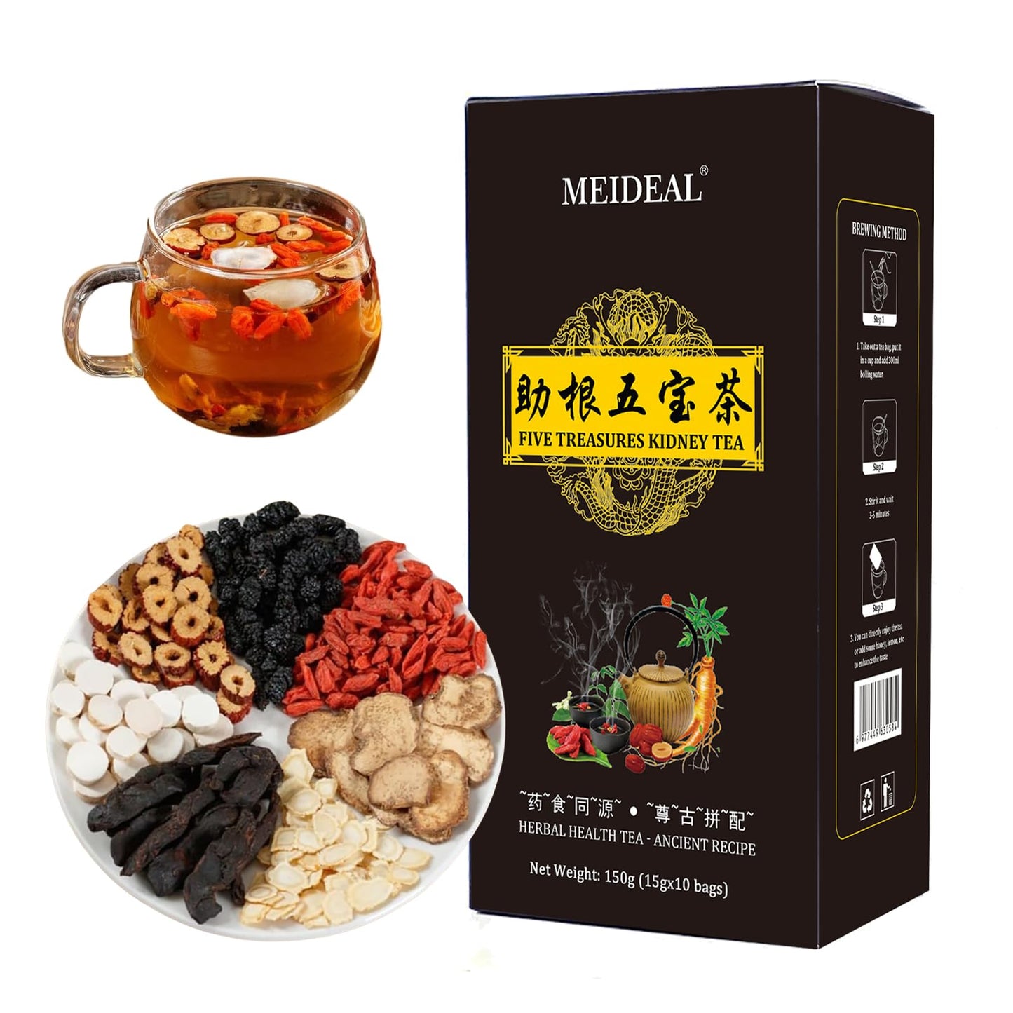 Ginseng Five Treasures Tea Kidney Tea, Ginseng Six TreasureTea, Traditional KidneyTea for Men and Women, 7 Precious Ingredients 