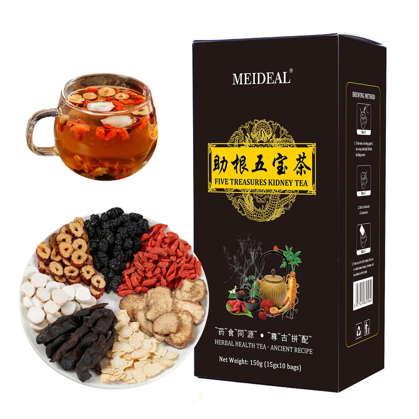 Ginseng Five Treasures Tea Kidney Tea, Ginseng Six TreasureTea, Traditional KidneyTea for Men and Women, 7 Precious Ingredients 