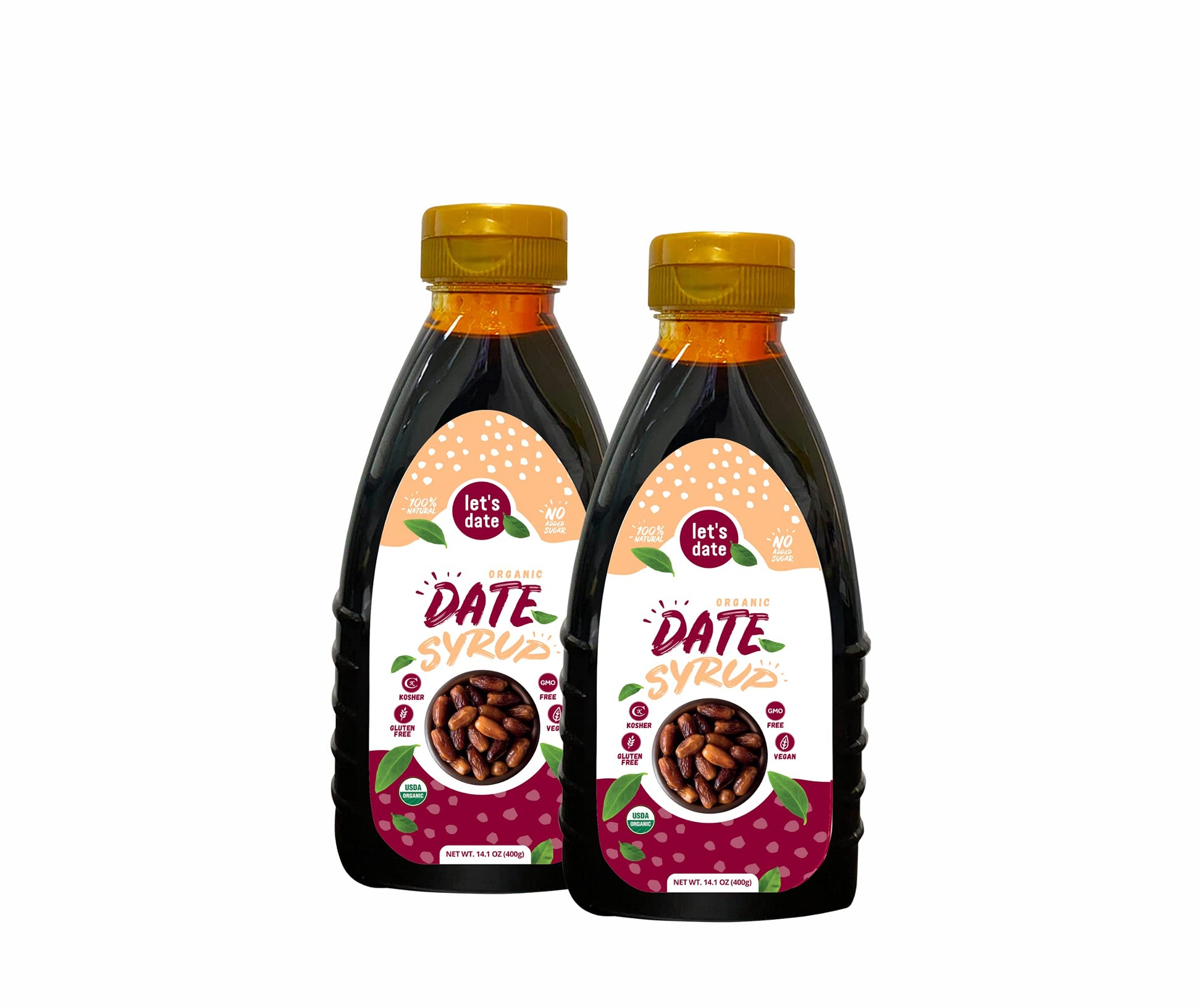 Lets Date Organic Date Syrup - Healthy Sugar Substitute, Vegan, Gluten-Free, Non-GMO, 14.1 oz (Pack of 2)