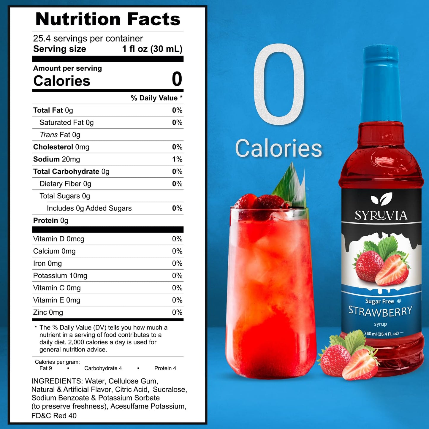 Syruvia Sugar Free Strawberry Syrup With Syrup Pump Dispenser - Strawberry Syrup Flavor, 25.4 Fl Oz - Perfect For Cocktails, Ice