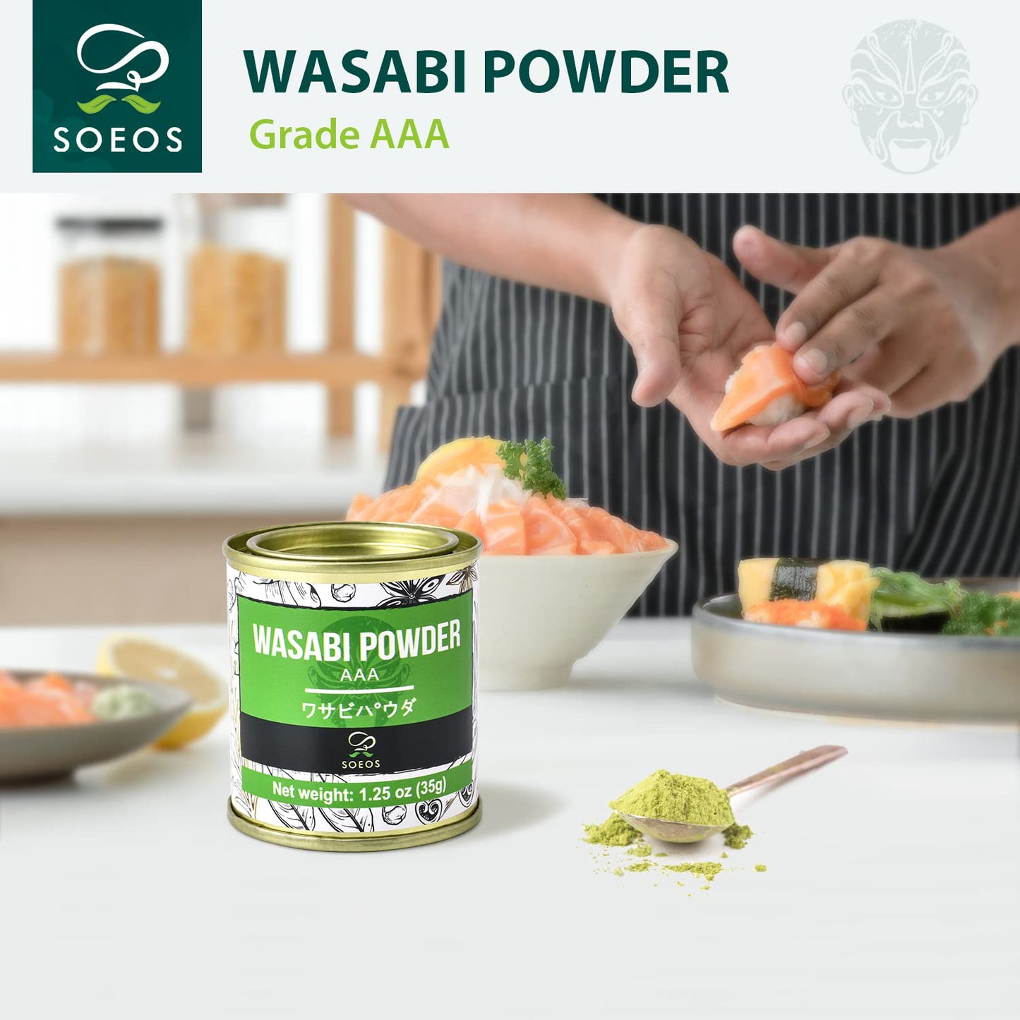 Soeos Wasabi Powder, 1.25 Oz With Real Wasabi For Sushi, Sushi Powdered, Wasabi