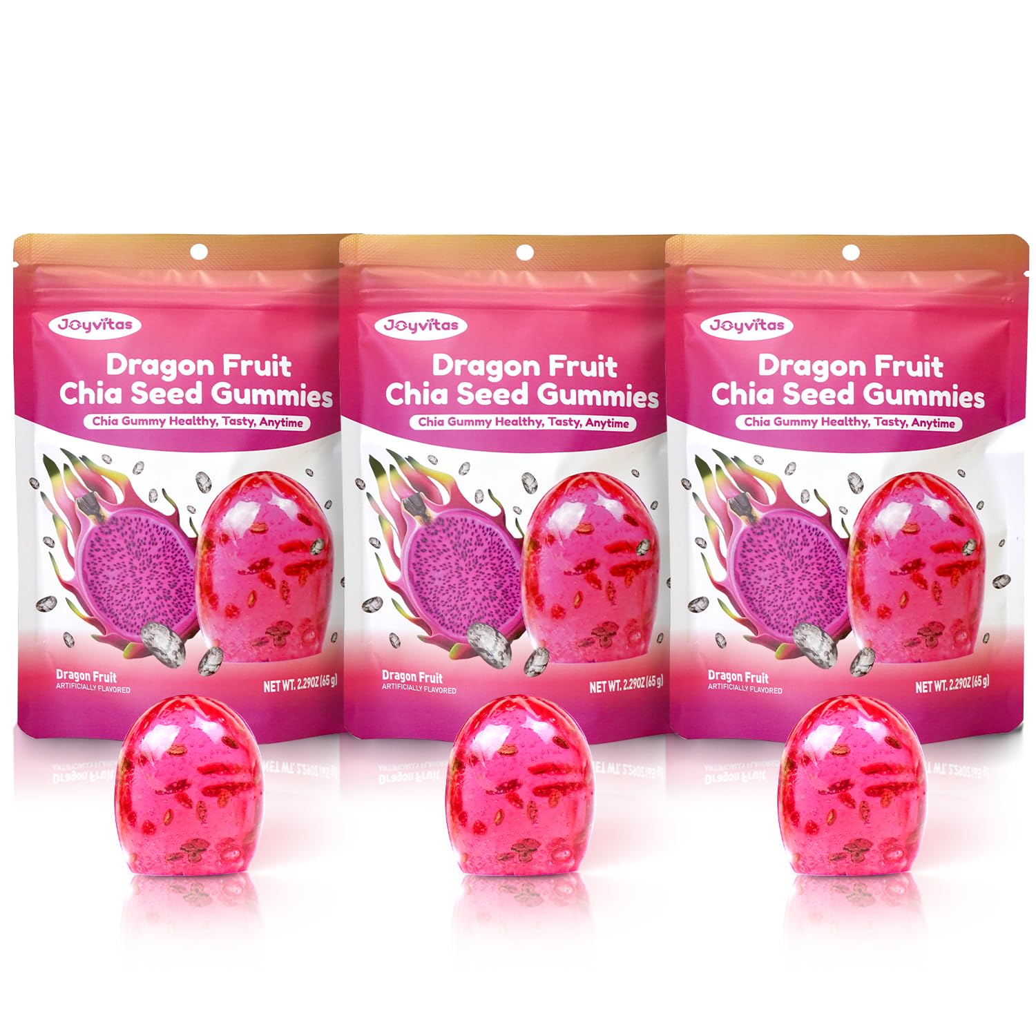 Chia Seed Gummy Candy - Red Dragon Fruit 4D Gummies, Christmas Candy Individually Wrapped, Perfect Stocking Stuffers & Christmas