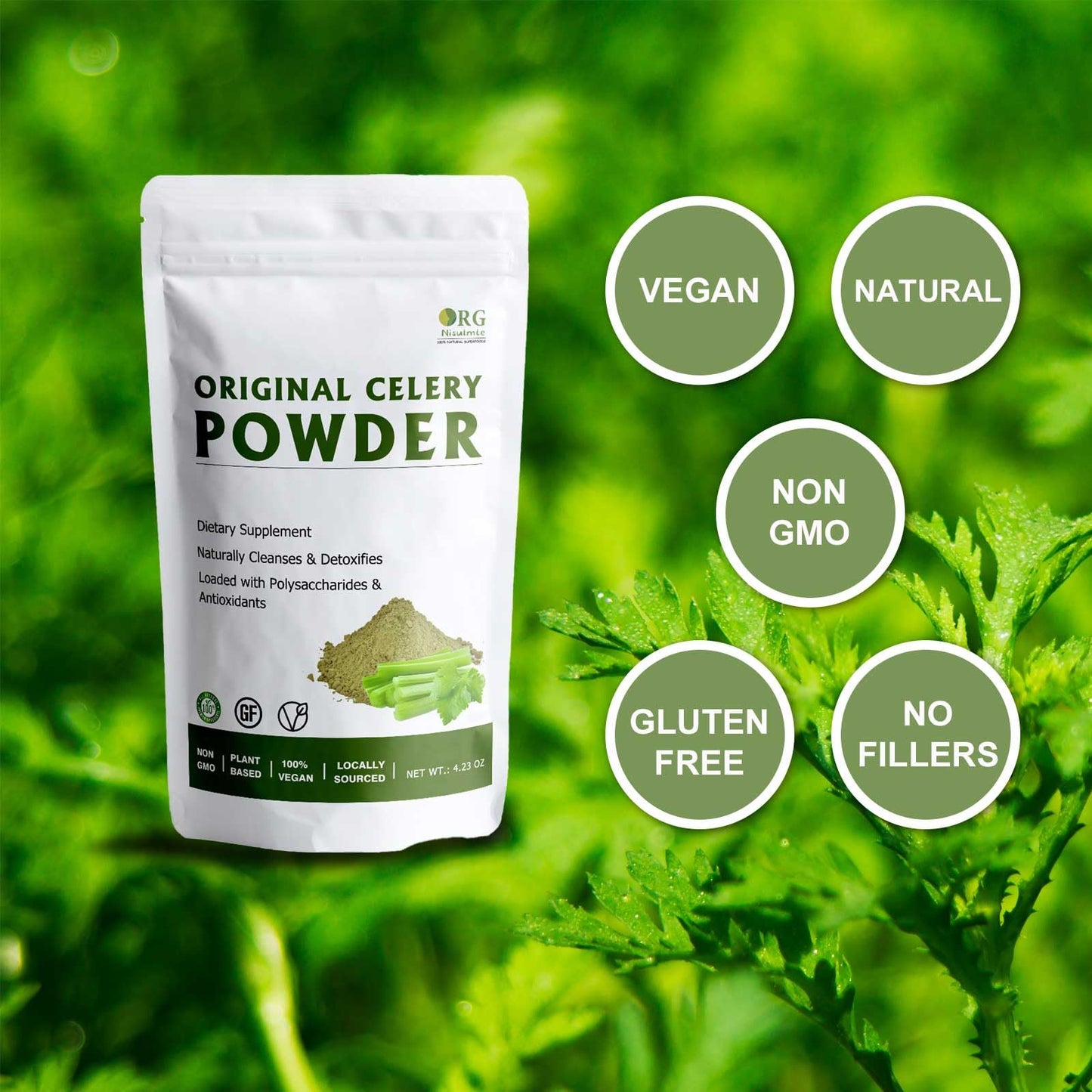 Orgnisulmte Celery Powder,100% Natural Freeze-Dried Celery Juice Powder For Curing 4.23 Ounce