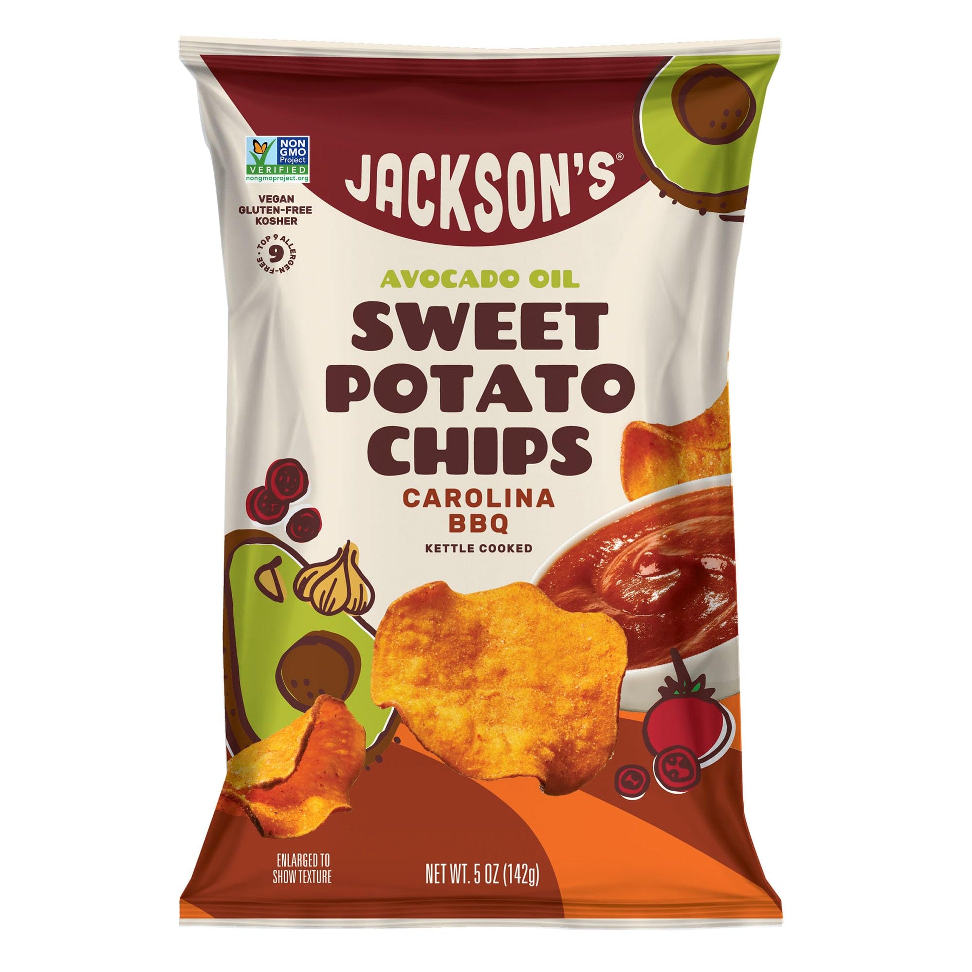 Jacksons Sweet Potato BBQ Kettle Cooked Chips, Gluten-Free, Vegan, 5 oz (Pack of 7)
