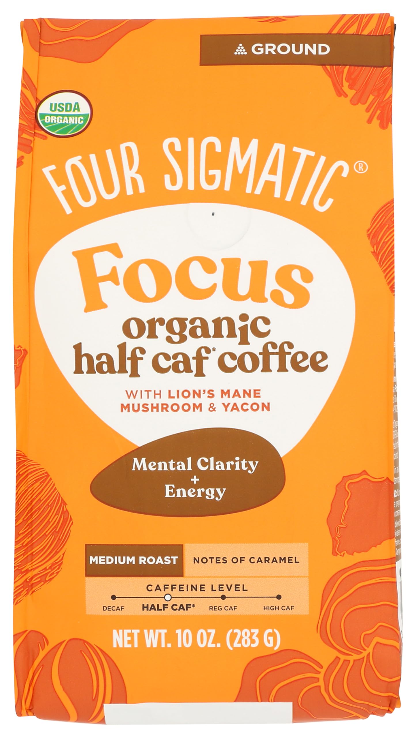 FOUR SIGMATIC Organic Focus Half Caf Ground Coffee  10 OZ