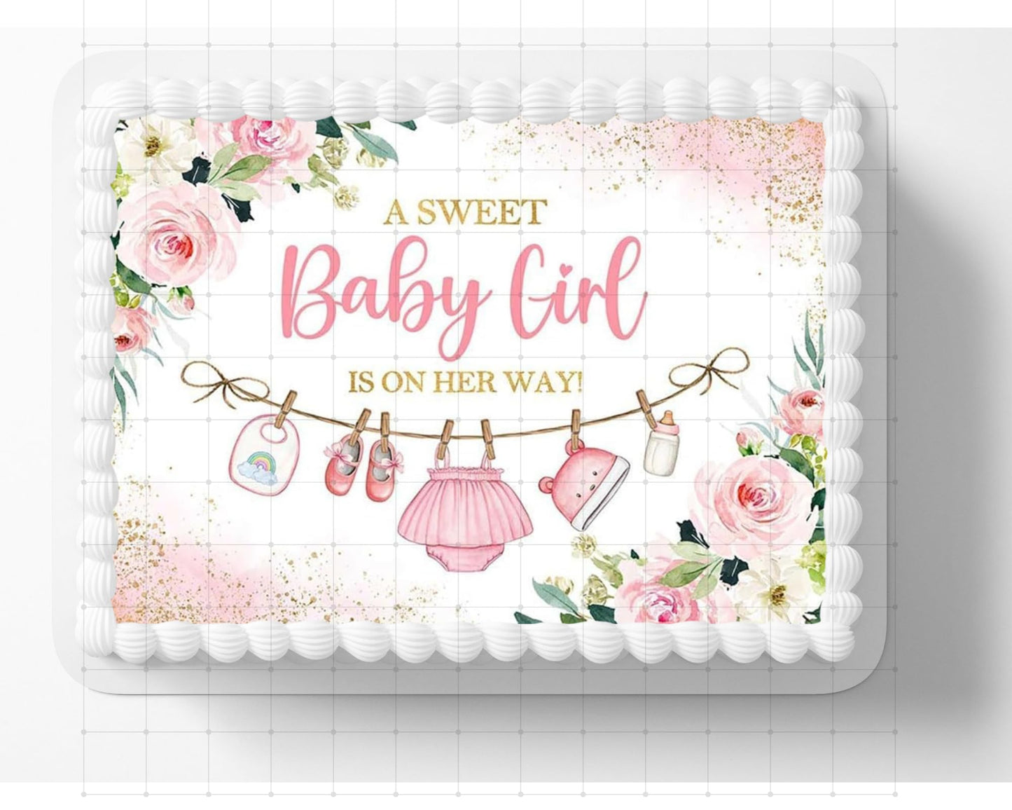 Sweet Baby Girl Pink Clothes Line Themed Edible Image  Birthday Cake Topper Frosting Sheet Icing Paper Cakes Decoration Edible Cake Sticker Decal 10 By 8