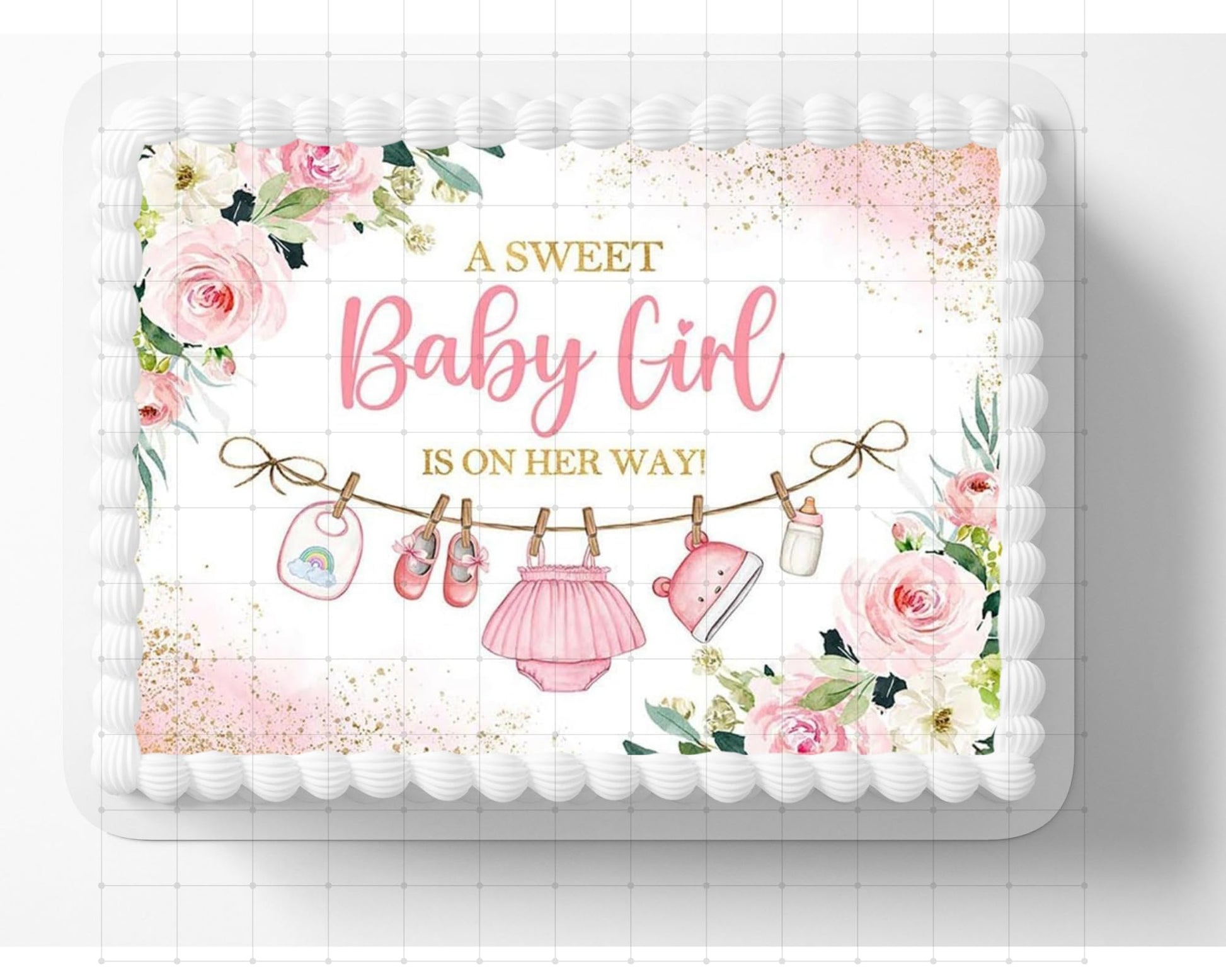 Sweet Baby Girl Pink Clothes Line Themed Edible Image  Birthday Cake Topper Frosting Sheet Icing Paper Cakes Decoration Edible Cake Sticker Decal 10 By 8