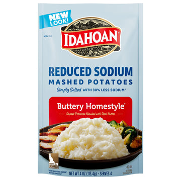 Idahoan Reduced Sodium Mashed Potatoes, Buttery Homestyle, 4 Ounce (Pack of 12)