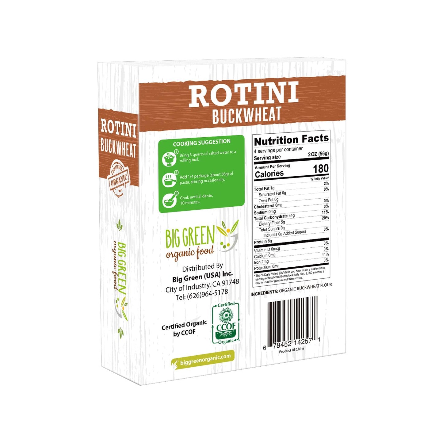Big Green Organic Food- Organic Buckwheat Rotini, 8.8Oz, Gluten-Free, Non-Gmo, Vegan (12)