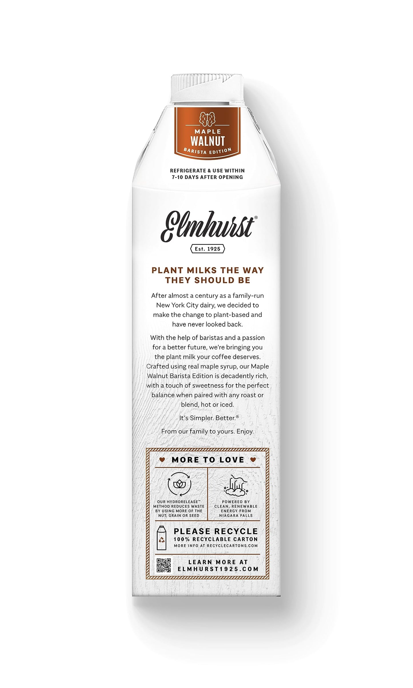 Elmhurst 1925 Maple Walnut Milk Barista Edition - 32 Ounce (Pack of 6) Plant-Based, Extra Creamy, Vegan, Dairy-Free, Non-GMO, Ko