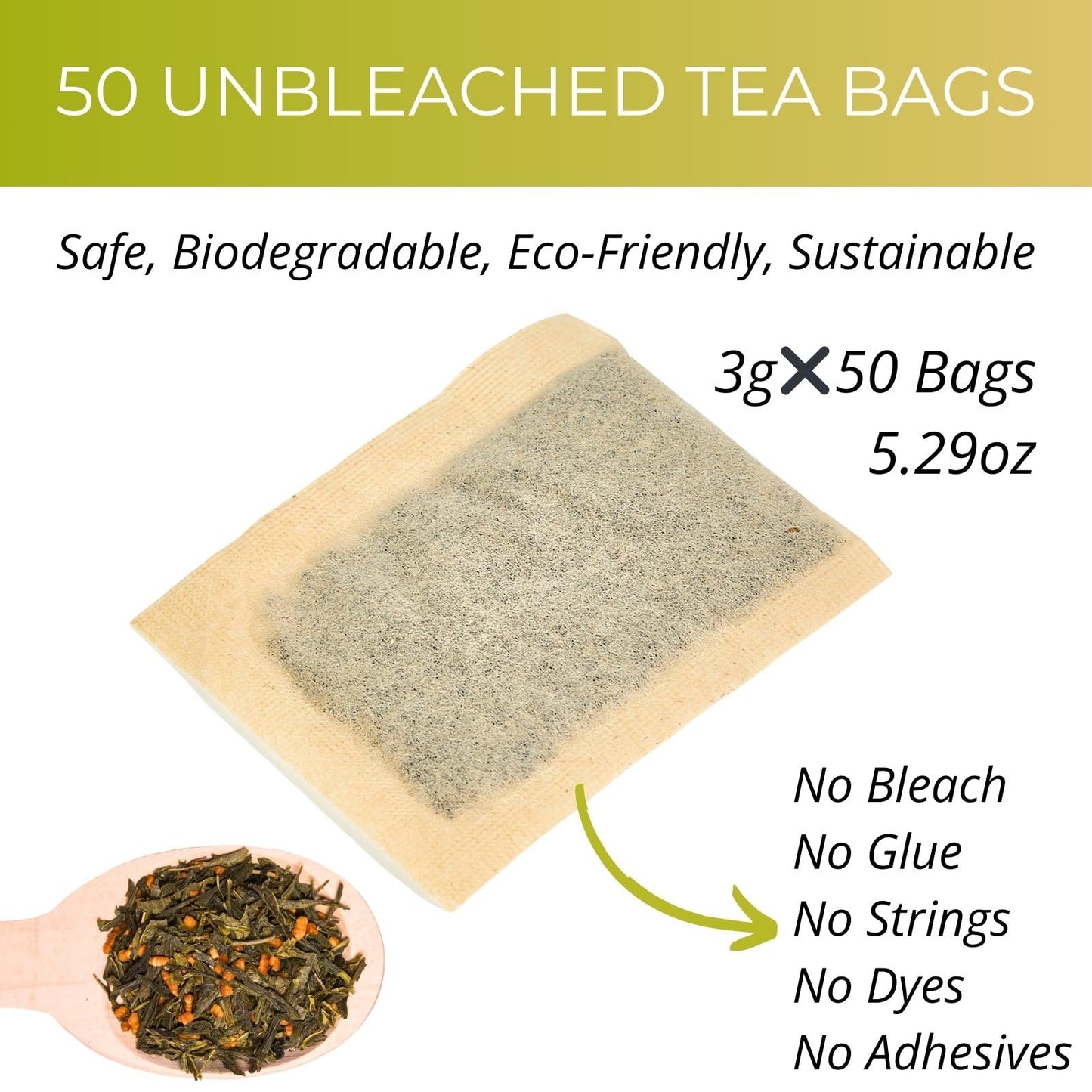 5.29Oz Organic Genmaicha Green Tea With Roasted Rice, 50 Count, Unbleached, Eco-Conscious Genmaicha Tea Bags, Vitalforest Roaste