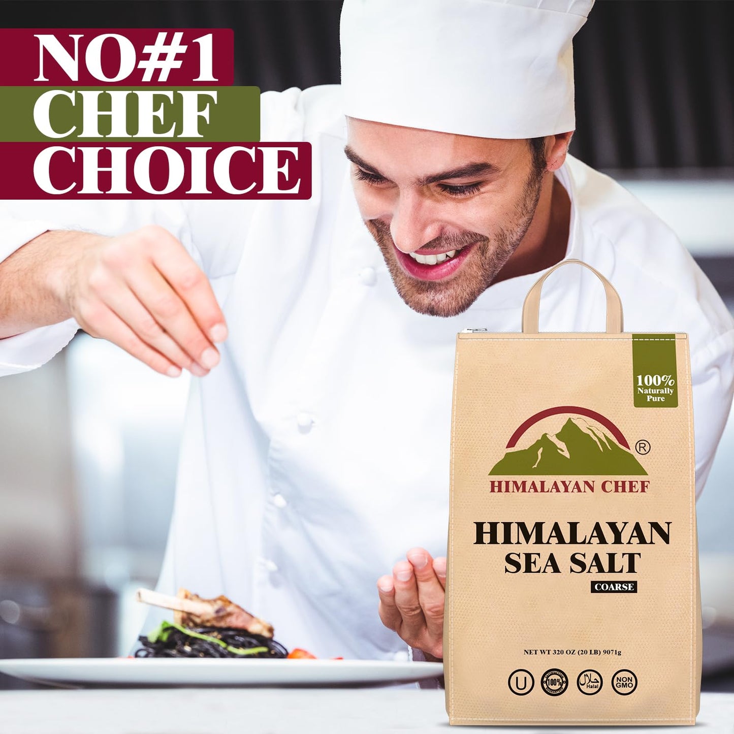 Himalayan Chef Sea Salt, Coarse Grain, 320 Ounces Resealable Bag, Pure & Natural Sun Dried Sea Salt, Unrefined, Gluten Free, Gri