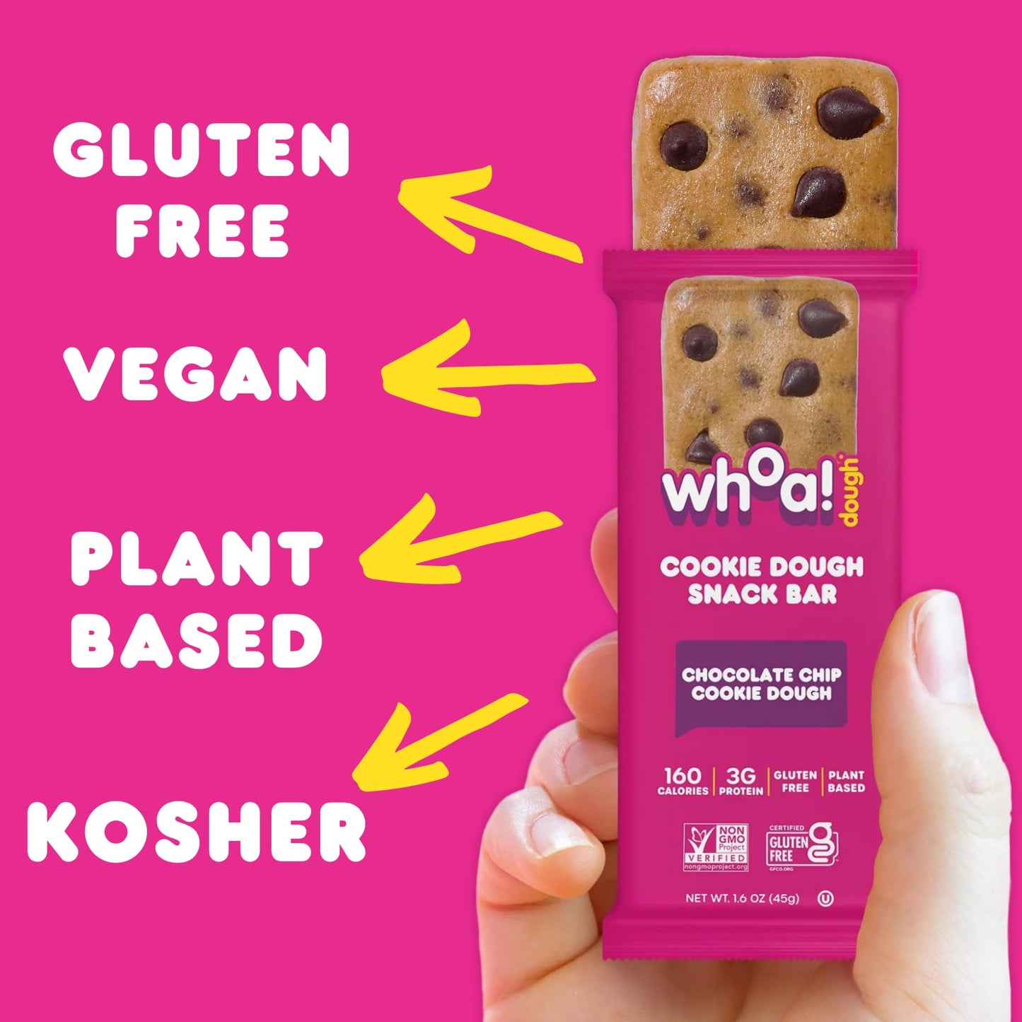 Whoa Dough Edible Cookie Dough Bars- Certified Non-GMO, Kosher and Gluten Free Bars - Healthy Snack Foods - Plant Based Snacks M