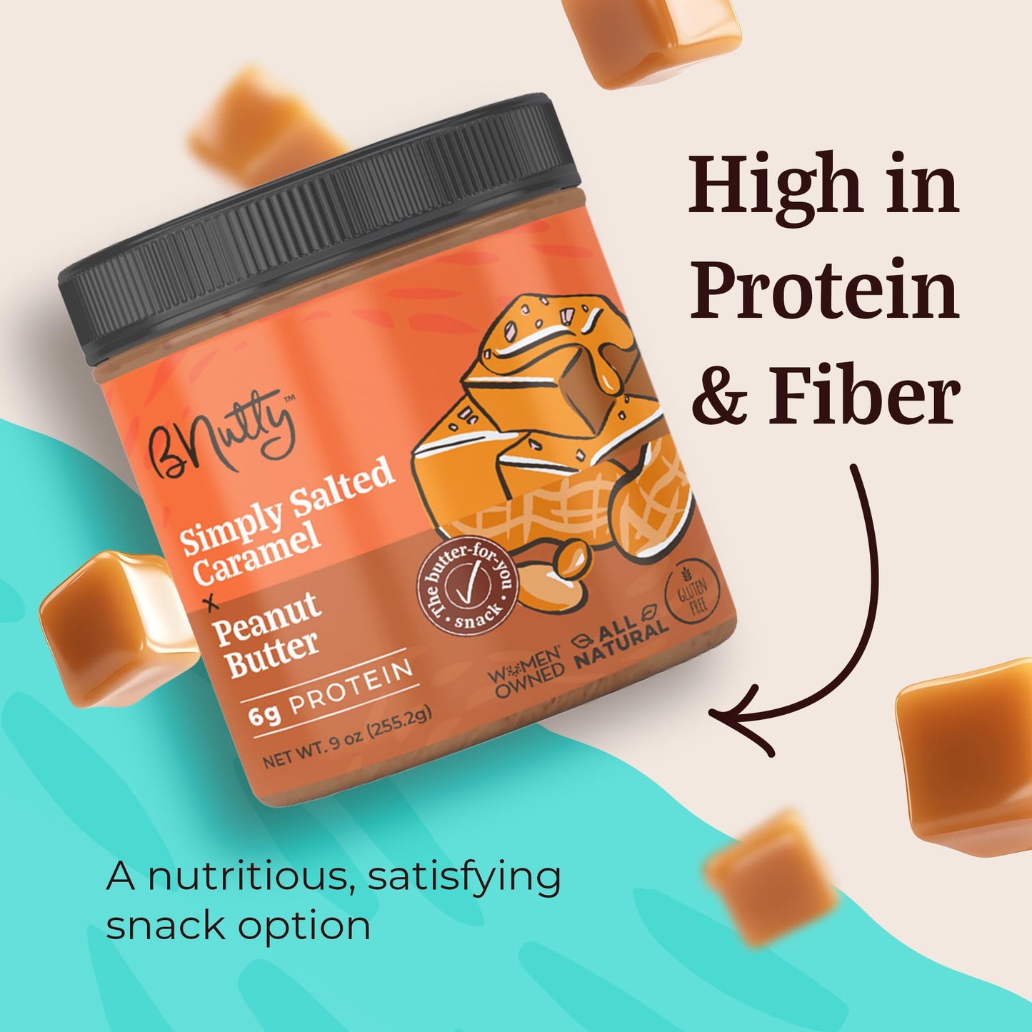 Bnutty Sweet & Salty Peanut Butter | Simply Salted Caramel, Irresistible Pretzel, Perfectly Crunchy & Creamy | Natural, Gluten-F