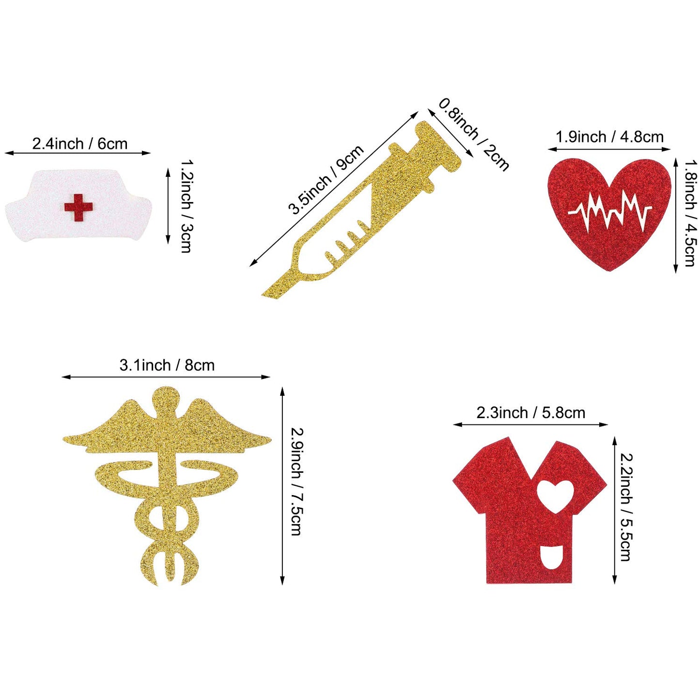 Boao Nurse Cupcake Toppers, 50 Piece Assortment, Gold Glitter, Cap Heart Design, Graduation Party Supplies