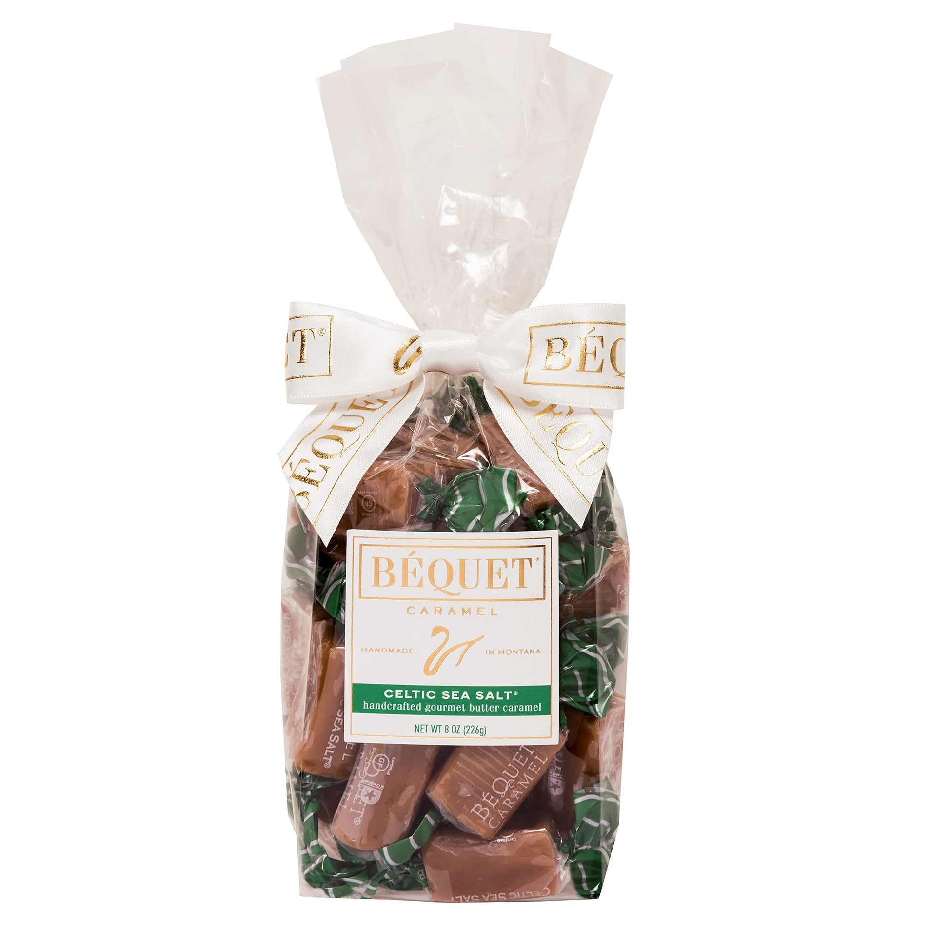 Béquet Celtic Sea Salt Caramels, Gluten-Free, Kosher, 8 oz Gift Bag, Soft Individually Wrapped Gourmet Candy