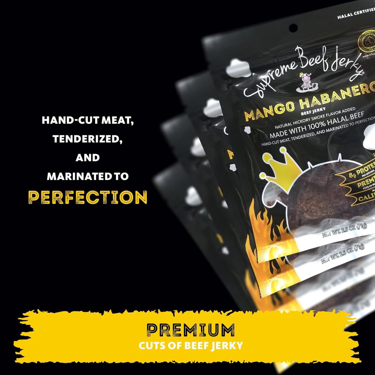 Supreme Beef Jerky, Halal Beef Jerky, Zabiha Halal Certified Beef, Handcrafted Gourmet Meat Snacks, 2.5 Oz Mango Habanero, B2G1