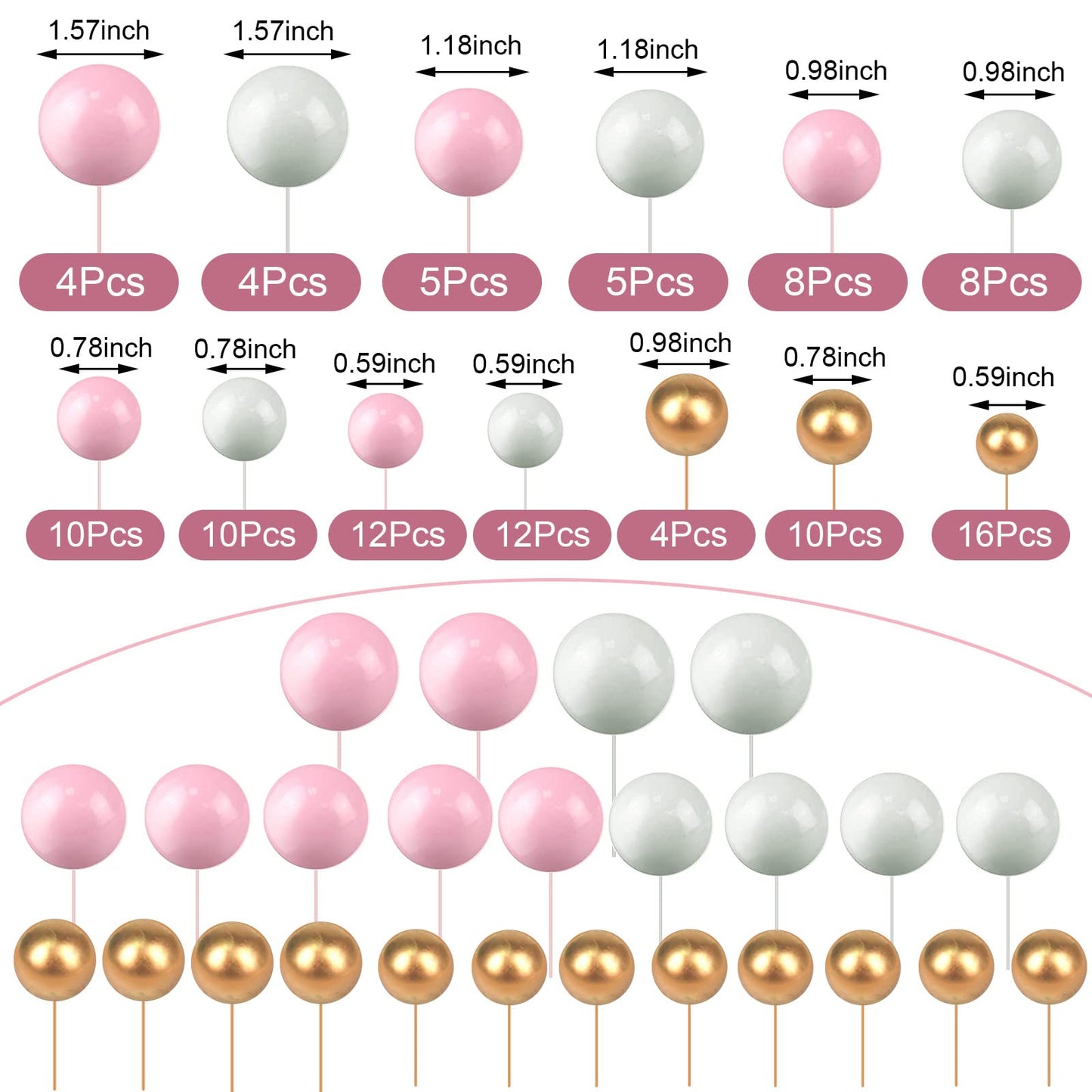Tondiamo 108 Pcs Balls Cake Topper Balloons Cupcake Topper Diy Cake Insert Topper Foam Cake Balls Baking Decoration For Wedding