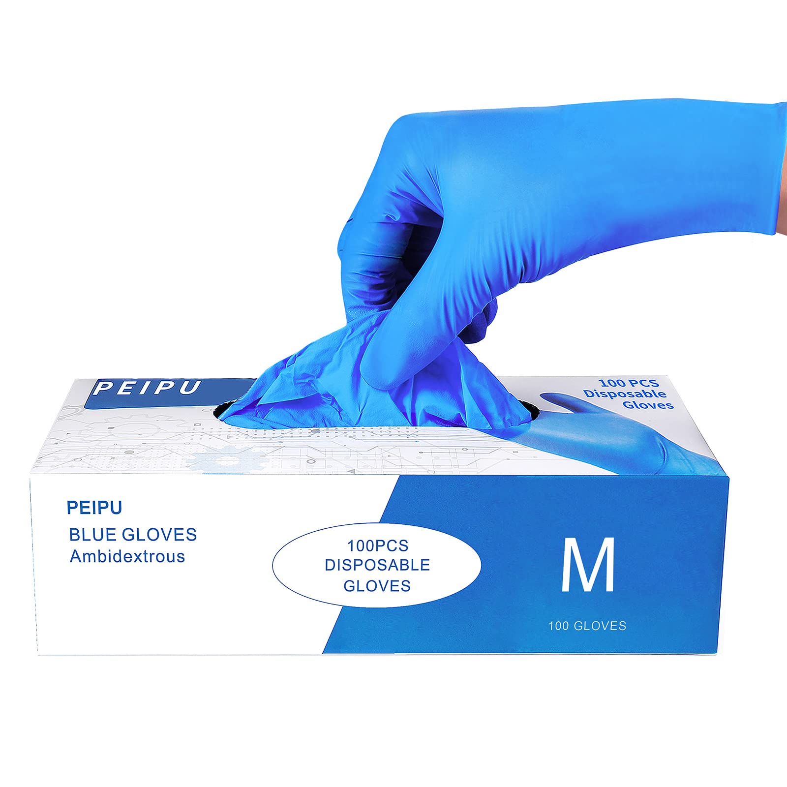 Peipu Nitrile Gloves Disposable Gloves (Medium, 100-Count), 4 Mil,Powder Free, Cleaning Service Gloves, Latex Free