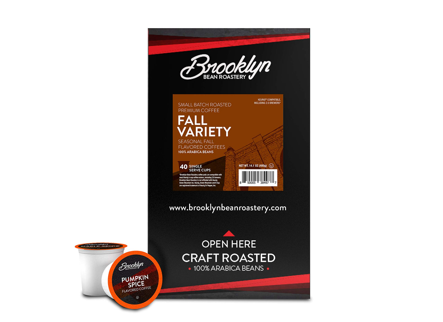Brooklyn Beans Coffee Pods Fall Flavored Variety Pack, Pumpkin, Maple, Vanilla, 40 Count Compatible with 2.0 Keurig K Cup malt-inspired