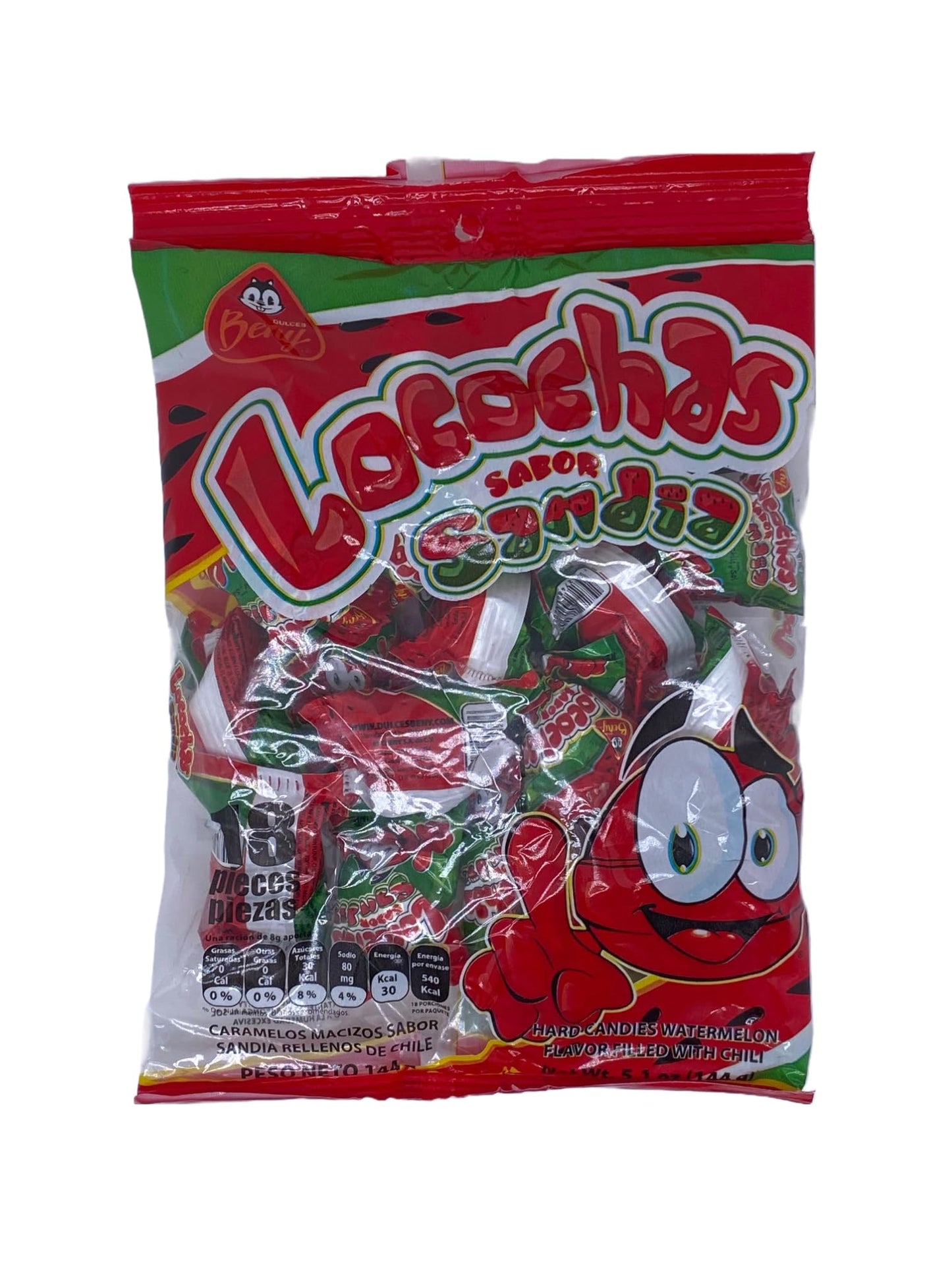 Beny Locochas Peg Bag Hard Candy With Chili Powder Center 5.1Oz 18Pcs (Watermelon (Sandia))