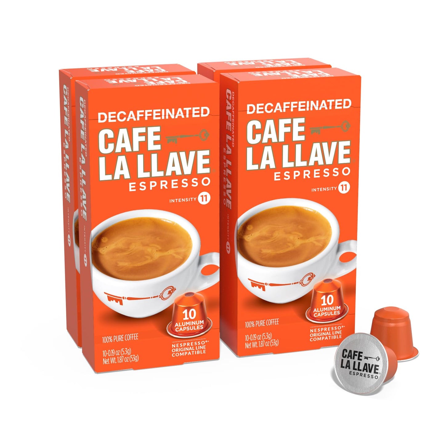 Cafe La Llave Decaf Espresso Pods - 40 Dark Roast Coffee Capsules, Intensity 11, Compatible with Nespresso Original Line Machines