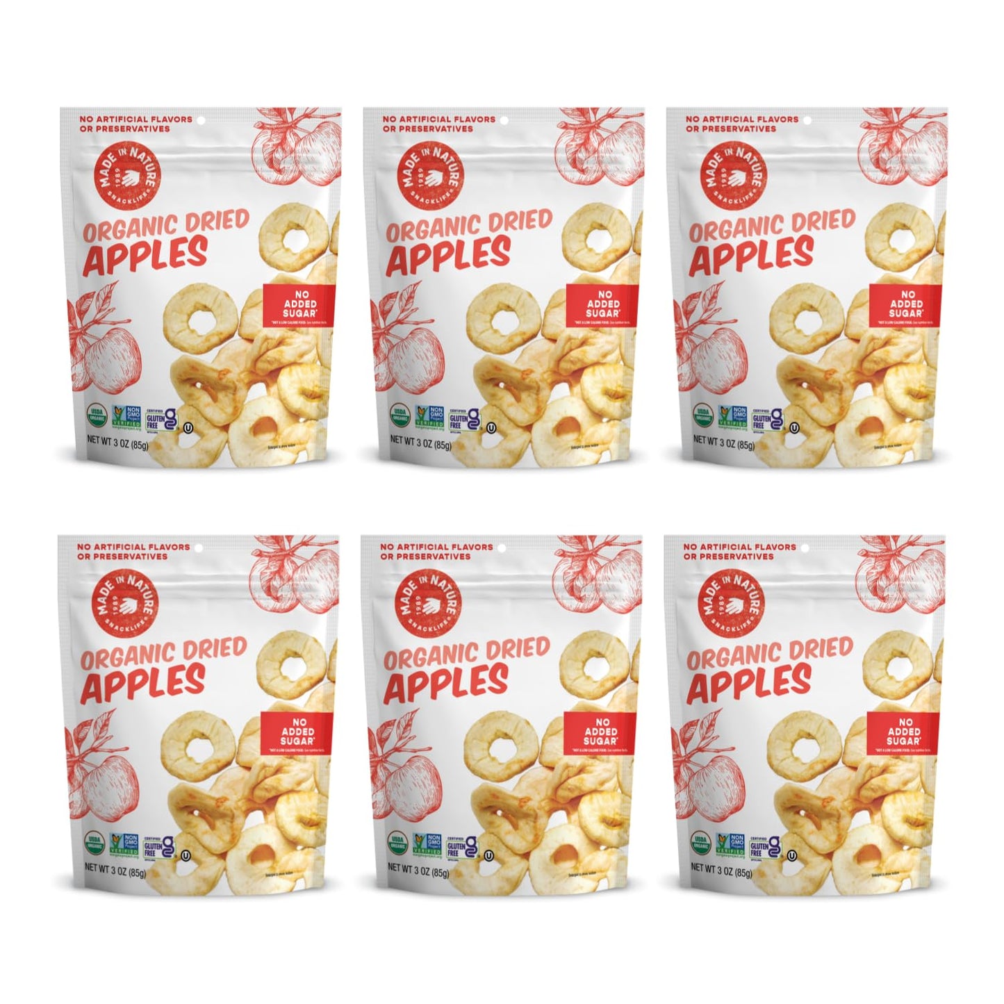 Made In Nature Organic Dried Apple Rings, 3 Ounce (Pack of 6) - Vegan Snack, Non-GMO, Unsulfured, Gluten Free, Kosher