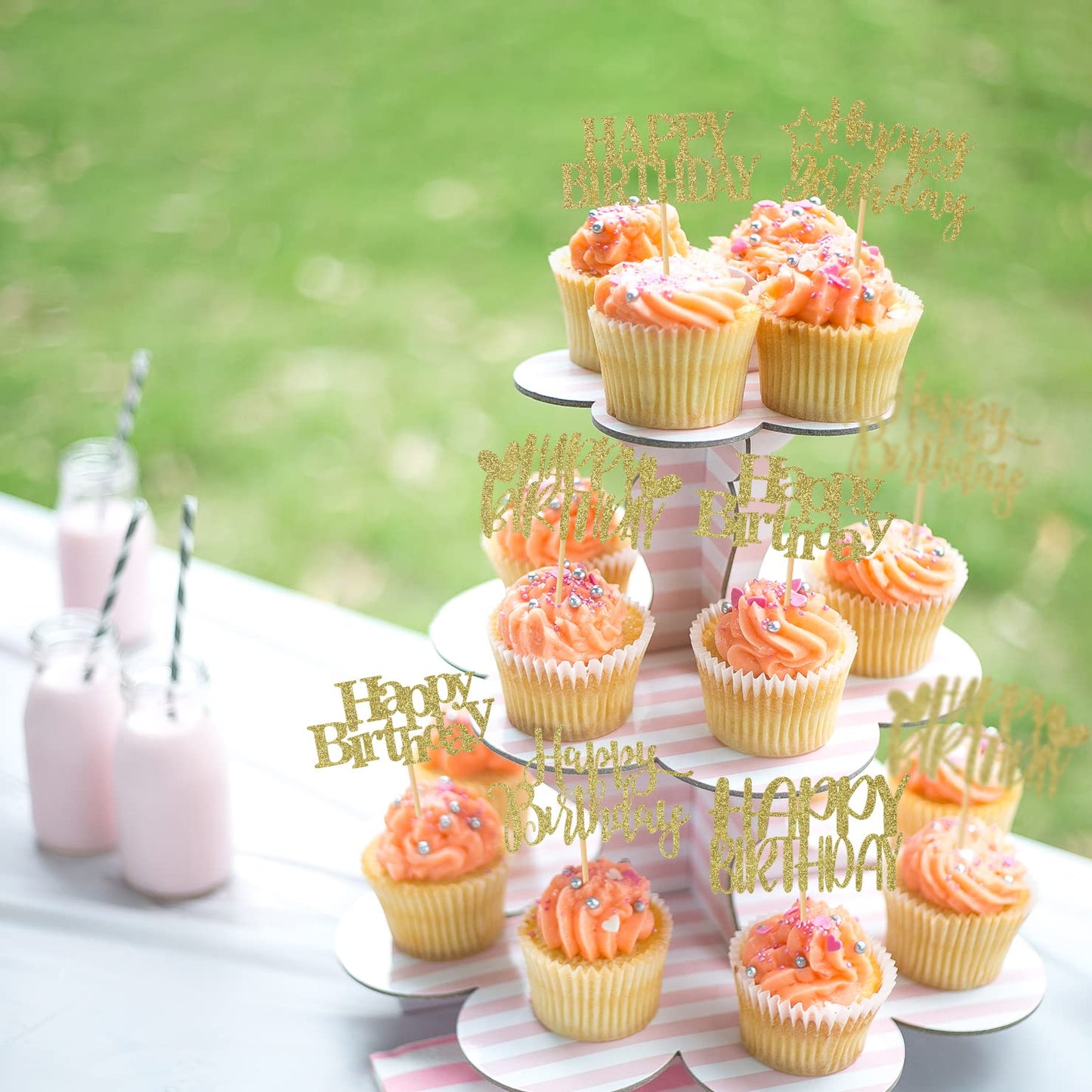36Pcs Happy Birthday Cupcake Toppers Glitter Birthday Cake Pick Decorations For Birthday Party Anniversary Celebration, Gold
