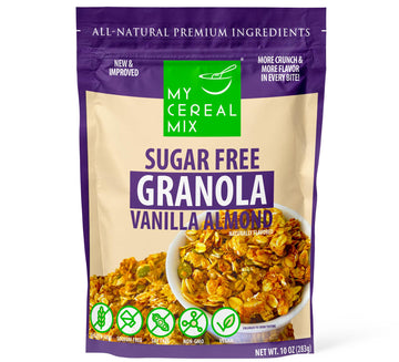 Mycerealmix Sugar Free Granola - Vanilla Almond (Non-Gmo, Plant-Based, Vegan, Gluten Free, Soy Free, Sodium Free, No Erythritol,