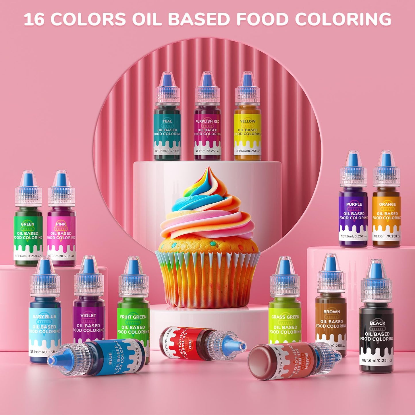 Oil-Based Food Coloring For Chocolate - 16 Colors Oils Dye Set Flavorless Edible Food Color Vibrant Neon Icing Colors For Candy