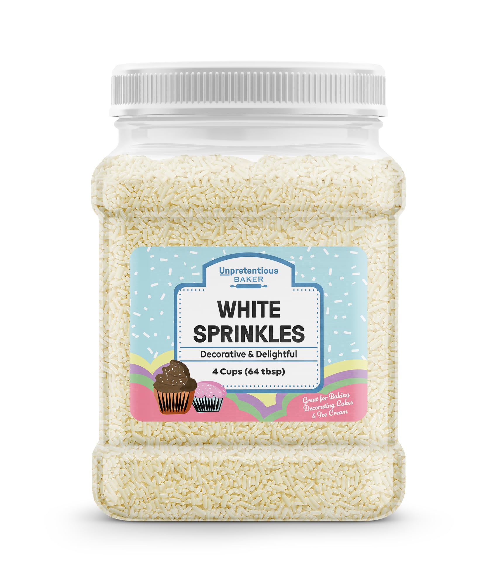 Unpretentious White Sprinkles, 4 Cups, Jimmies Decorative Dessert Topping, Fun & Festive