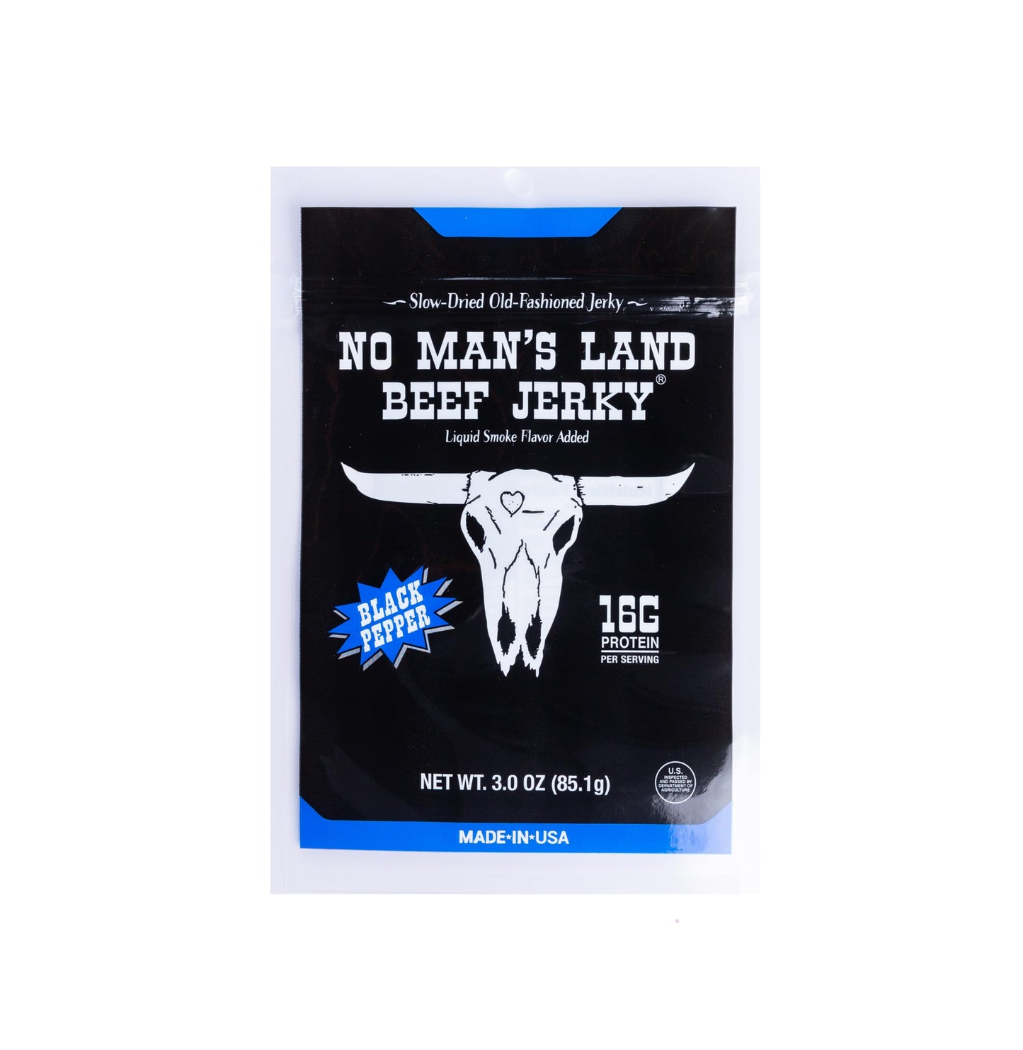NO MANS LAND BEEF JERKY - Low Calorie High Protein Snack - Black Pepper Flavor - 3 Ounce Pack