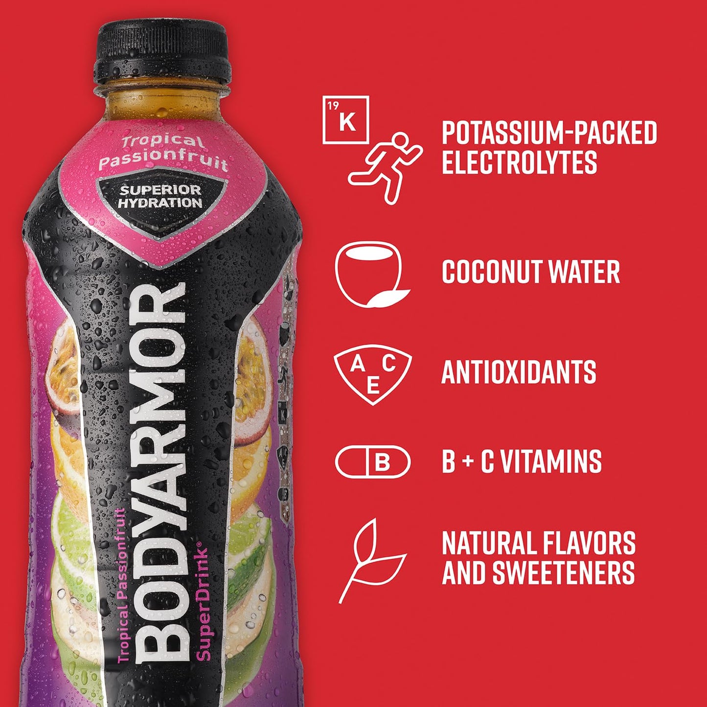 Bodyarmor Sports Drink Sports Beverage, Tropical Passionfruit, Coconut Water Hydration, Natural Flavors With Vitamins, Potassium