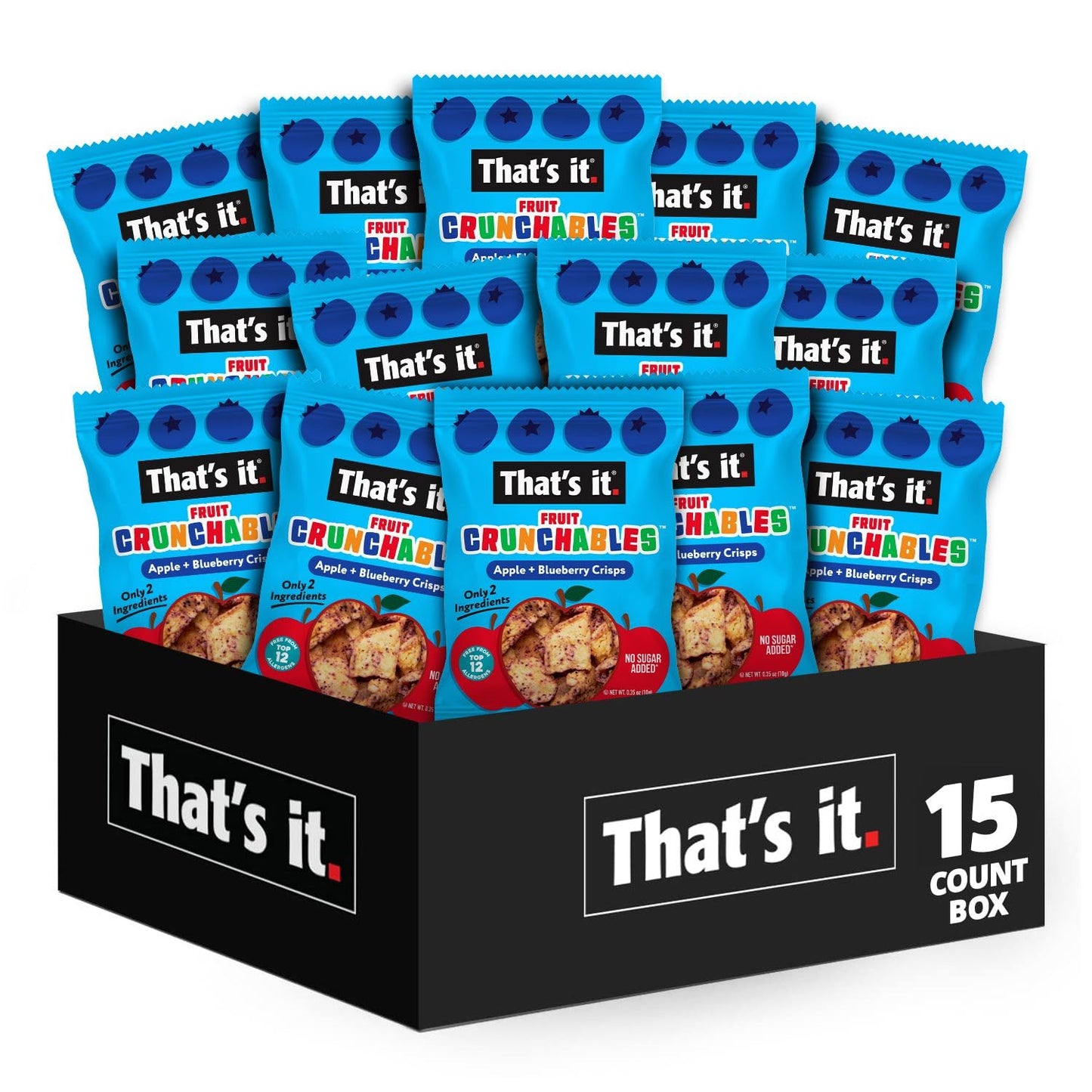 That's it. Fruit Crunchables - 100% Apple + Blueberry Crisps, 15 Pack healthy snacks for kids Plant-Based, Non-GMO, Gluten-Free,